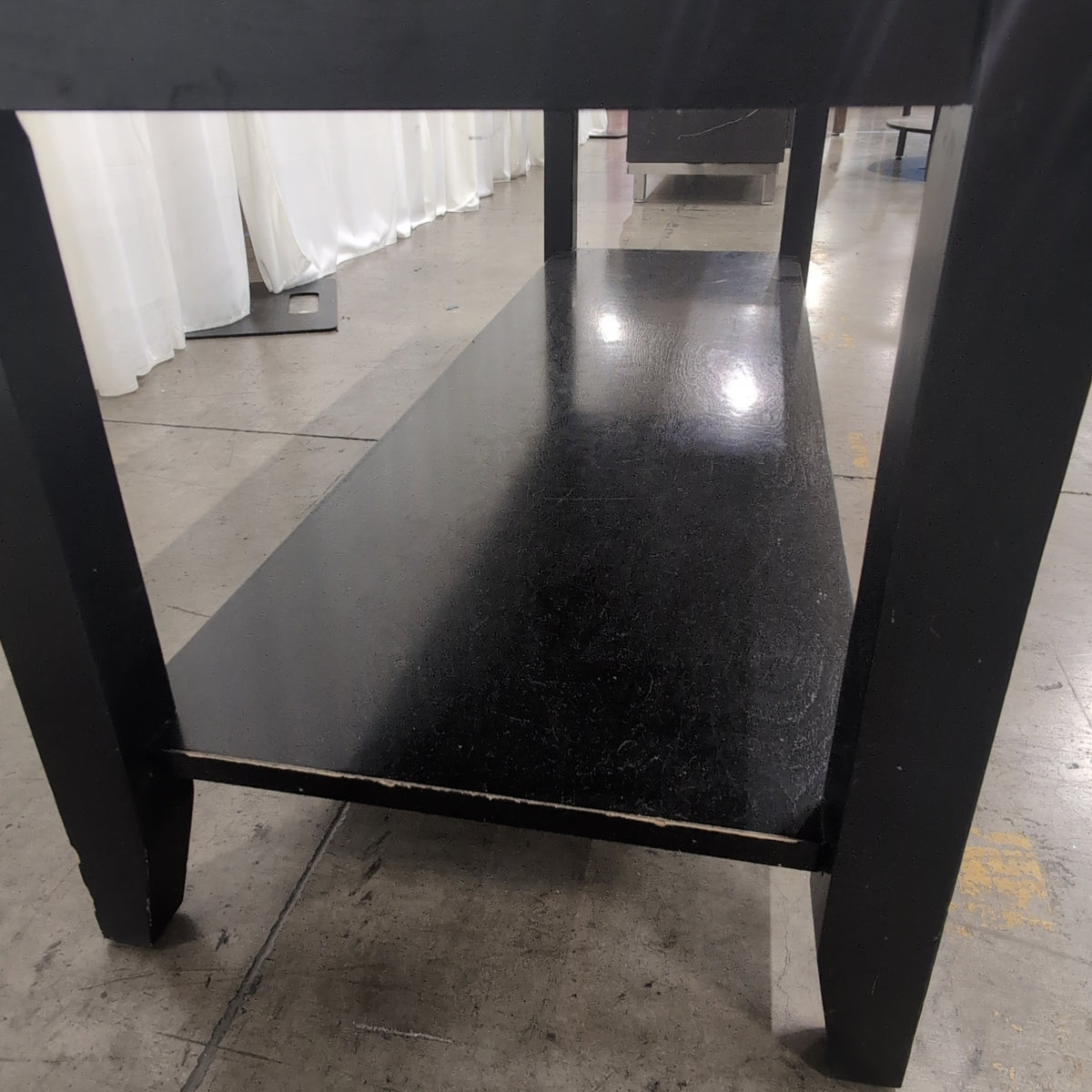 Black Wood Rectangular Coffee Table with Lower Shelf