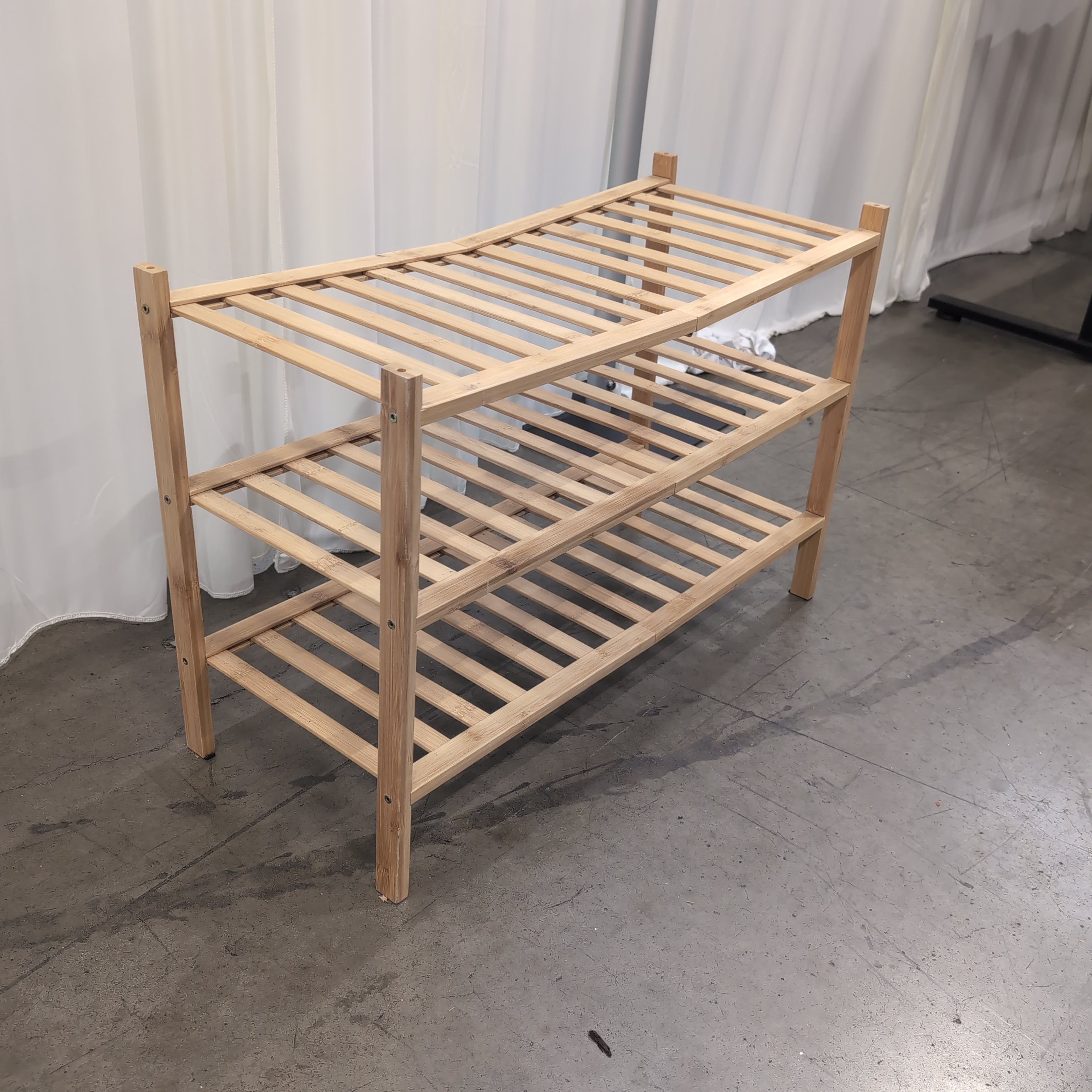 Three-Tier Slatted Storage Shoe Rack in Bamboo