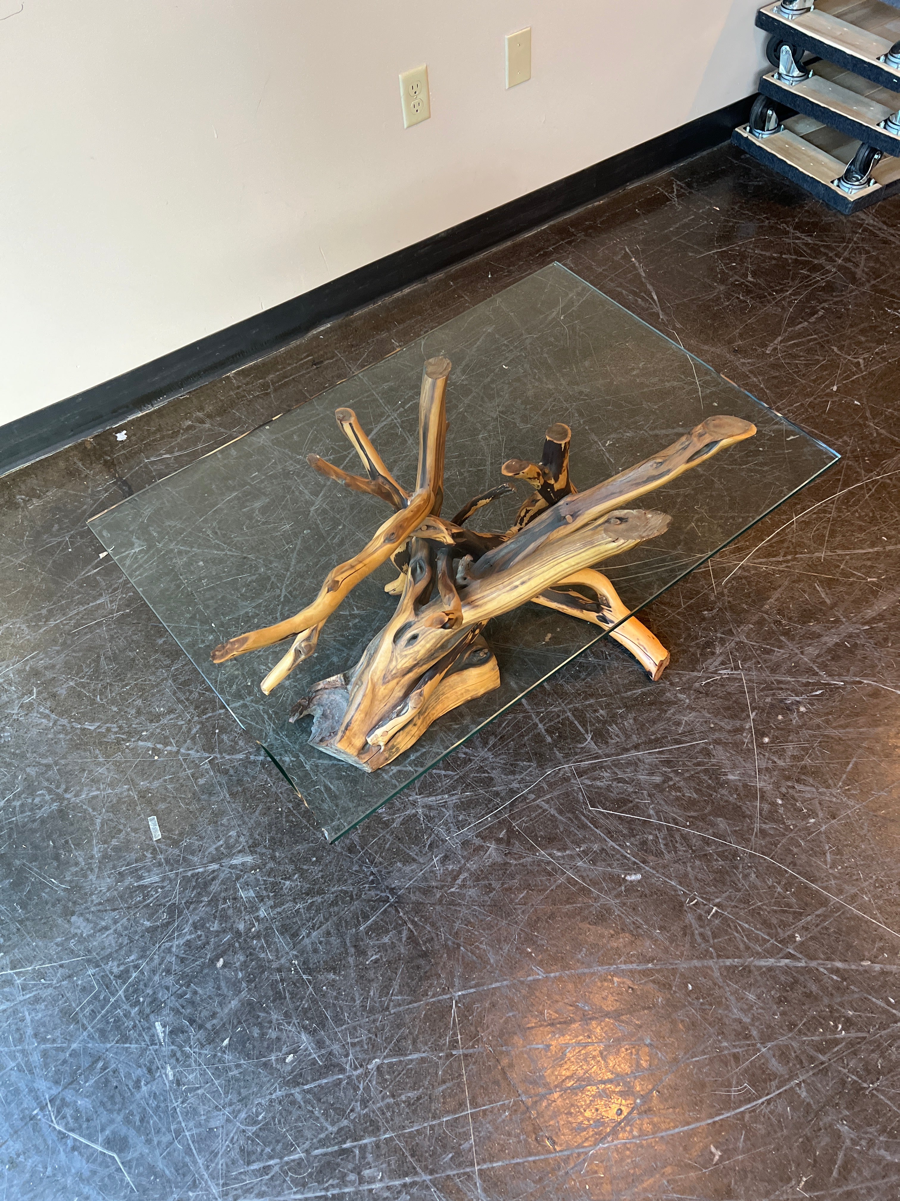 Teak Root Coffee Table with Rectangular Glass Top