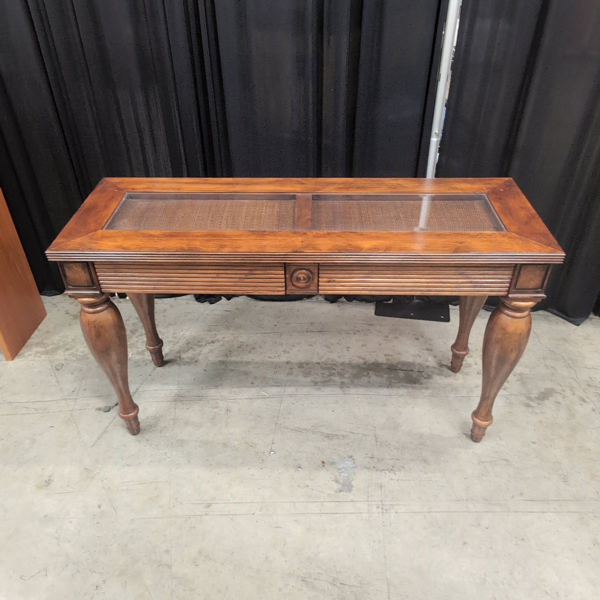 Brown Wood Console Table with Reeded Details