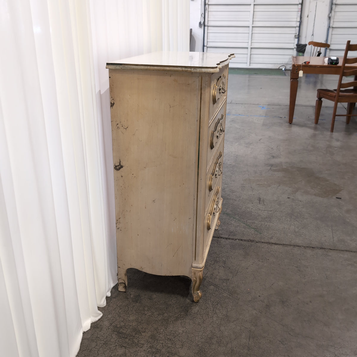 Beige French Provincial Wood Dresser with Ornate Hardware