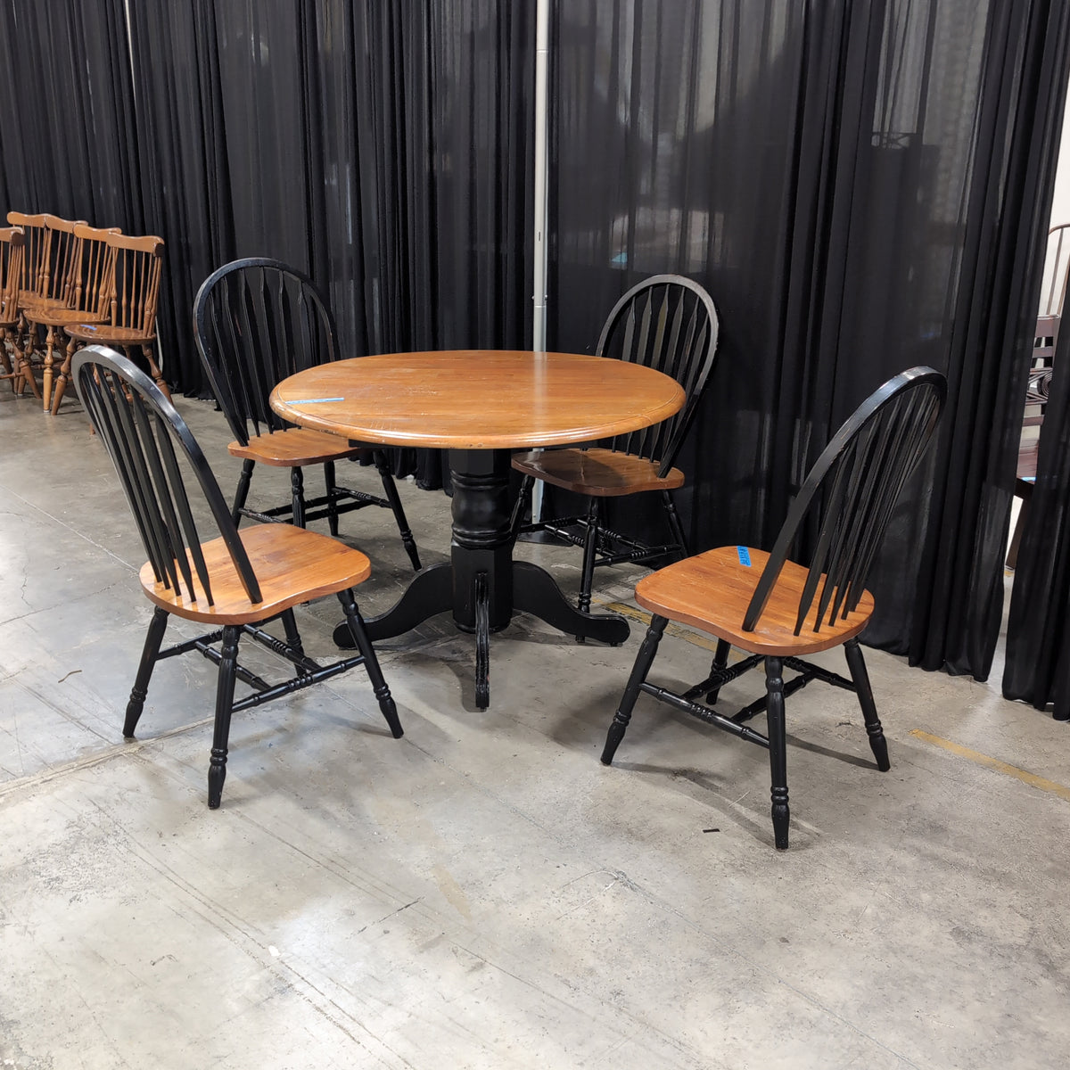Two-Tone Round Dining Table with Windsor Chairs