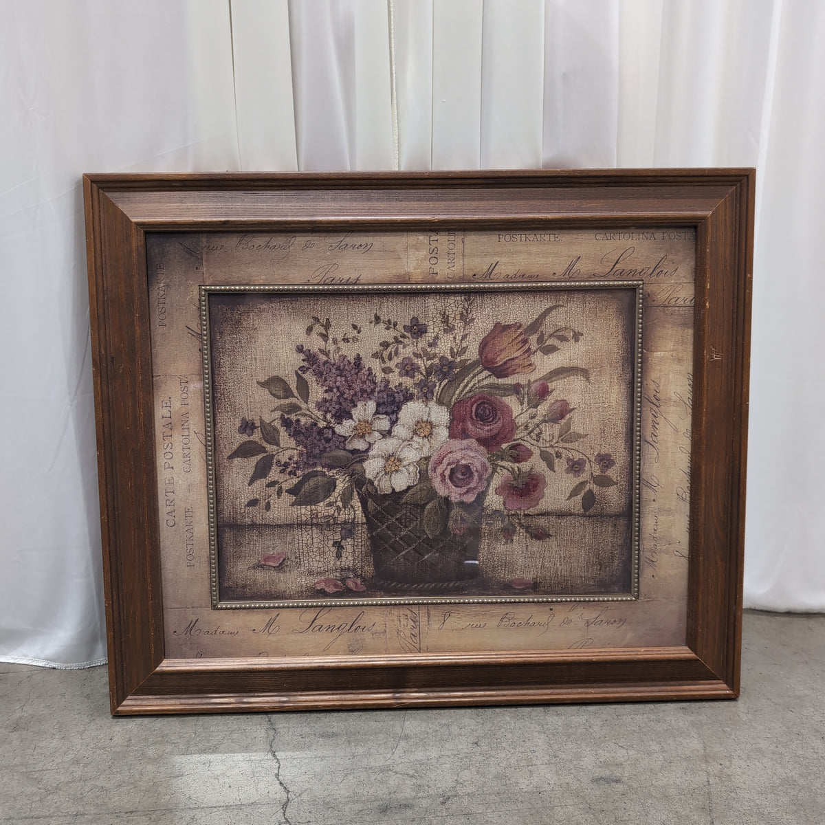 French Country Floral Wall Picture in Wood-Look Frame