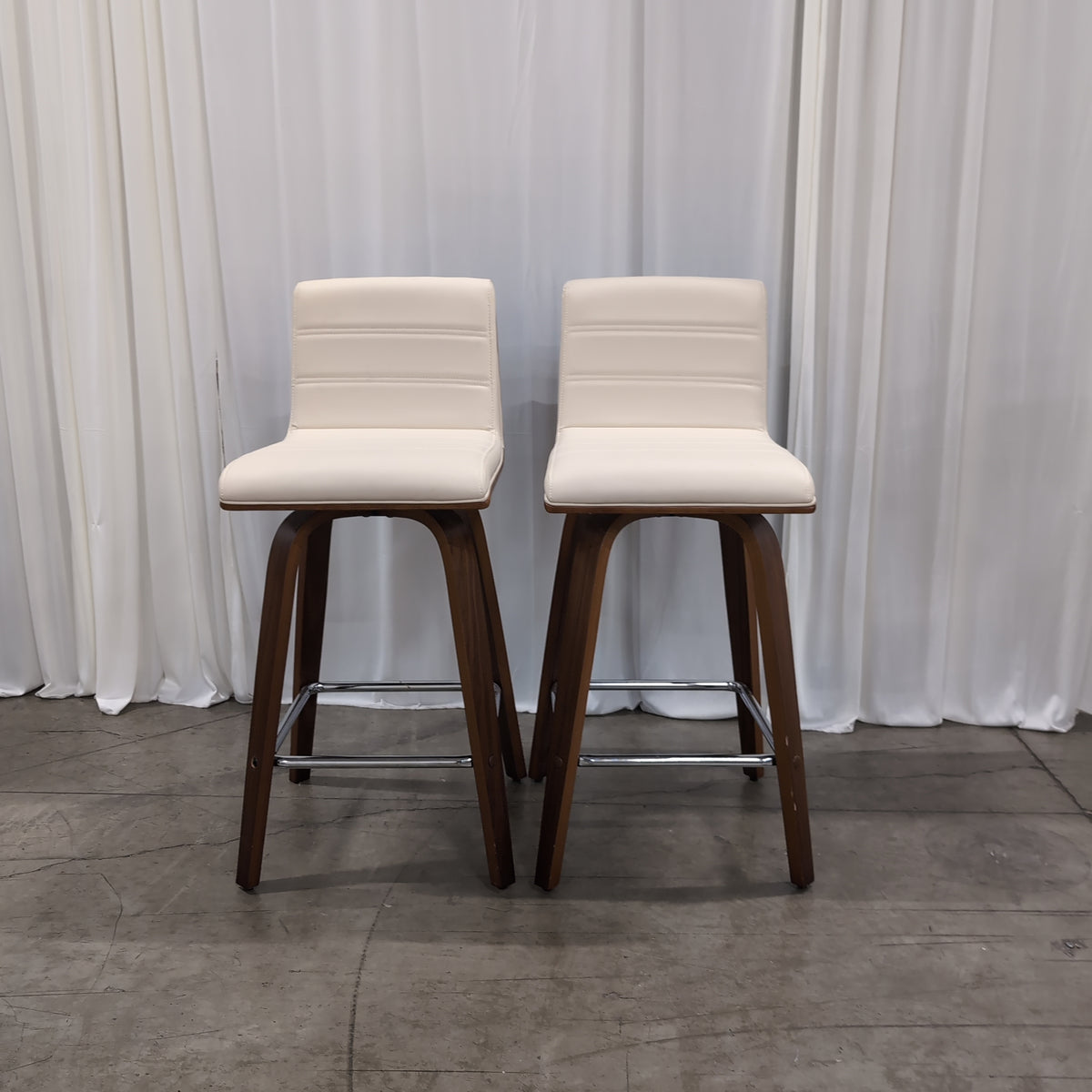 Cream Upholstered Wood Bar Stool with Metal Footrest