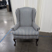 Upholstered Blue and White Striped Wingback Chair with Cabriole Legs