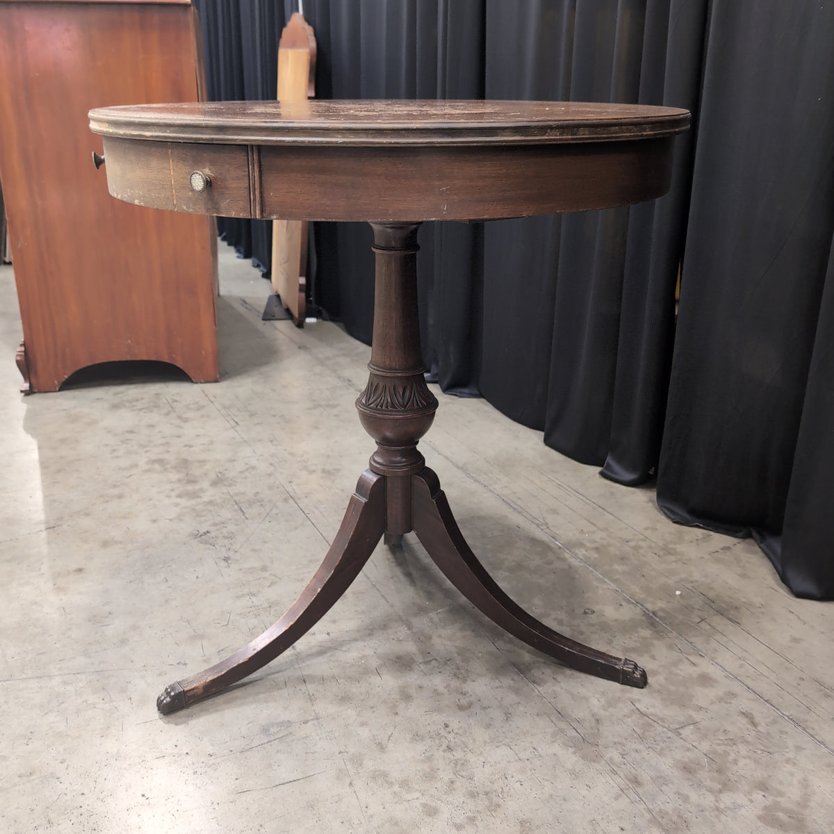 Traditional Round Wood End Table with Single Drawer