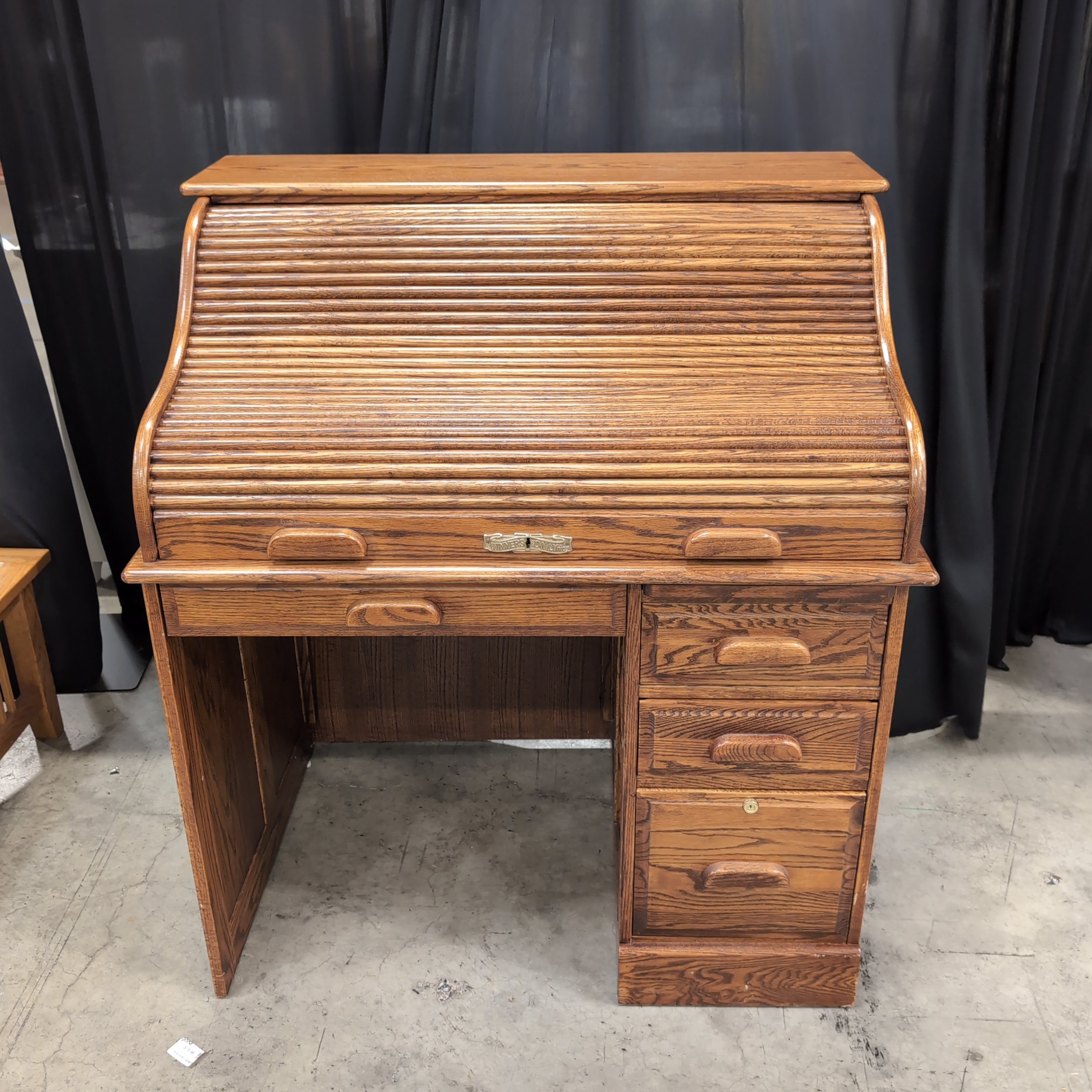 Oak Roll-Top Desk with Multiple Drawers