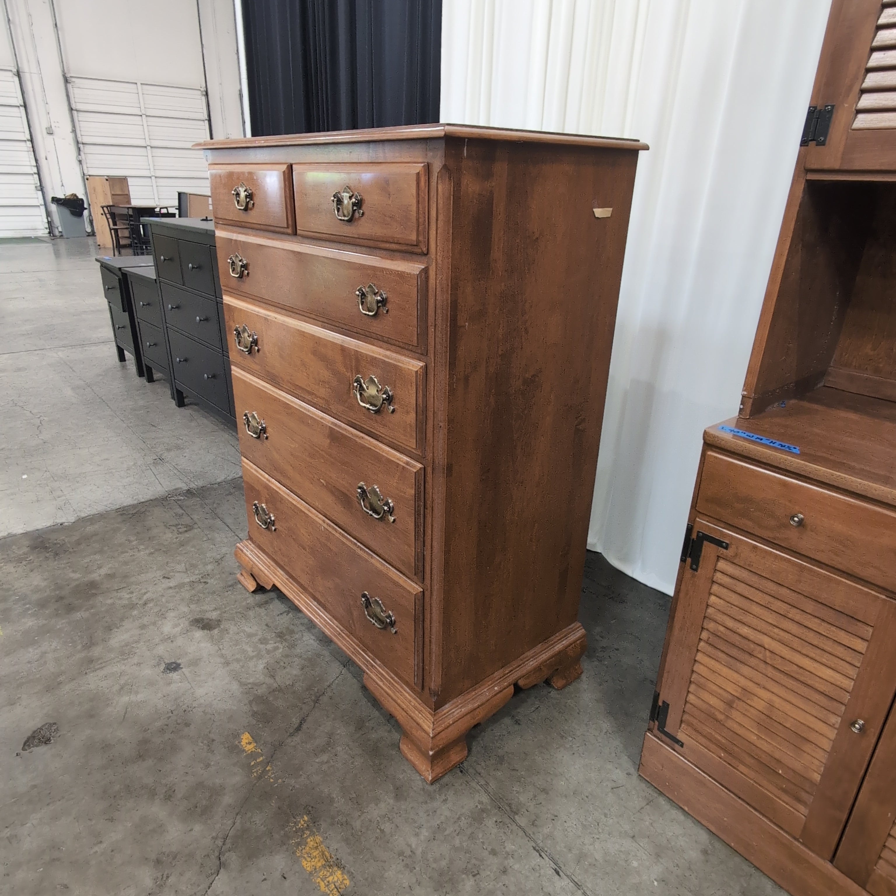 Ethan Allen Traditional Brown Wood Dresser with Ornate Hardware