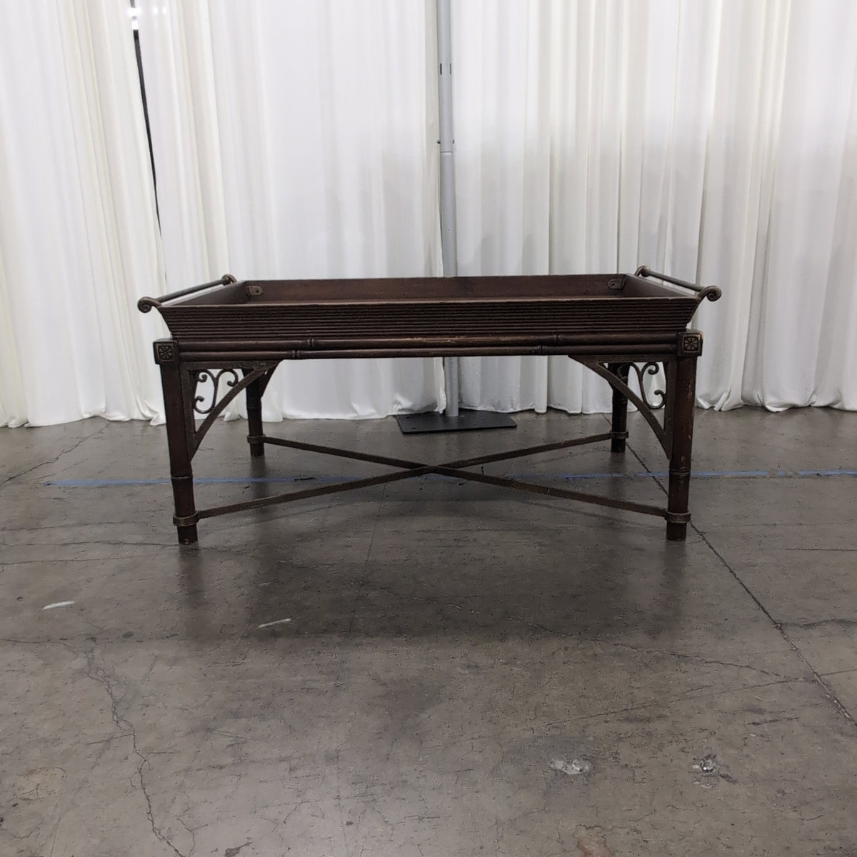 Bamboo Style Dark Wood Coffee Table with Tray Top