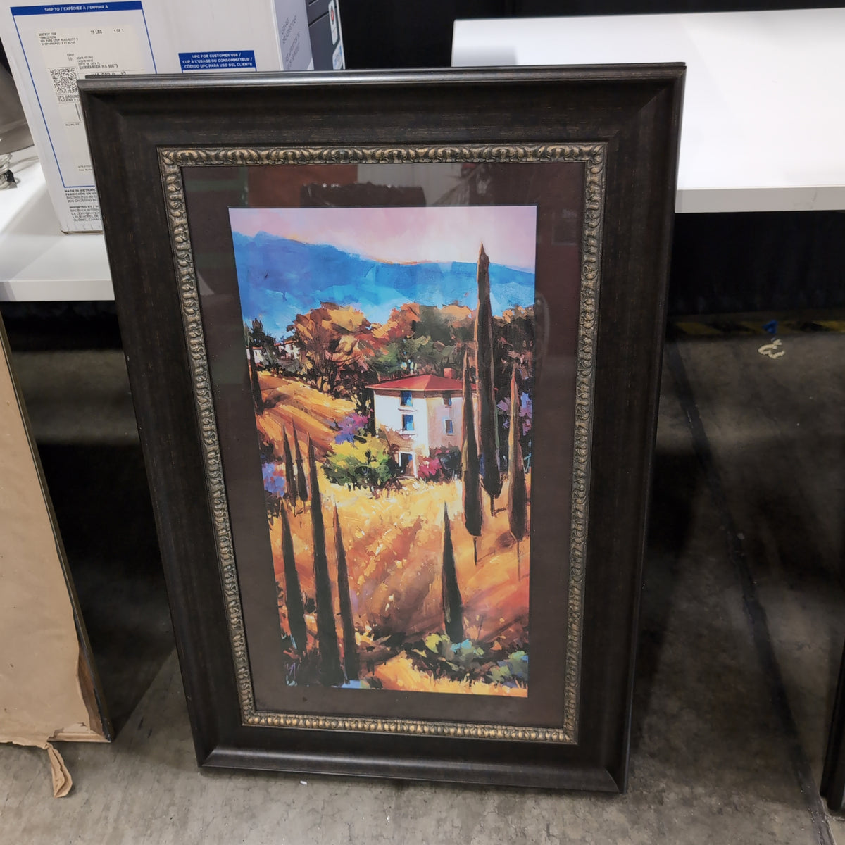 Dark Wood-Look Framed Art Print with Ornate Trim