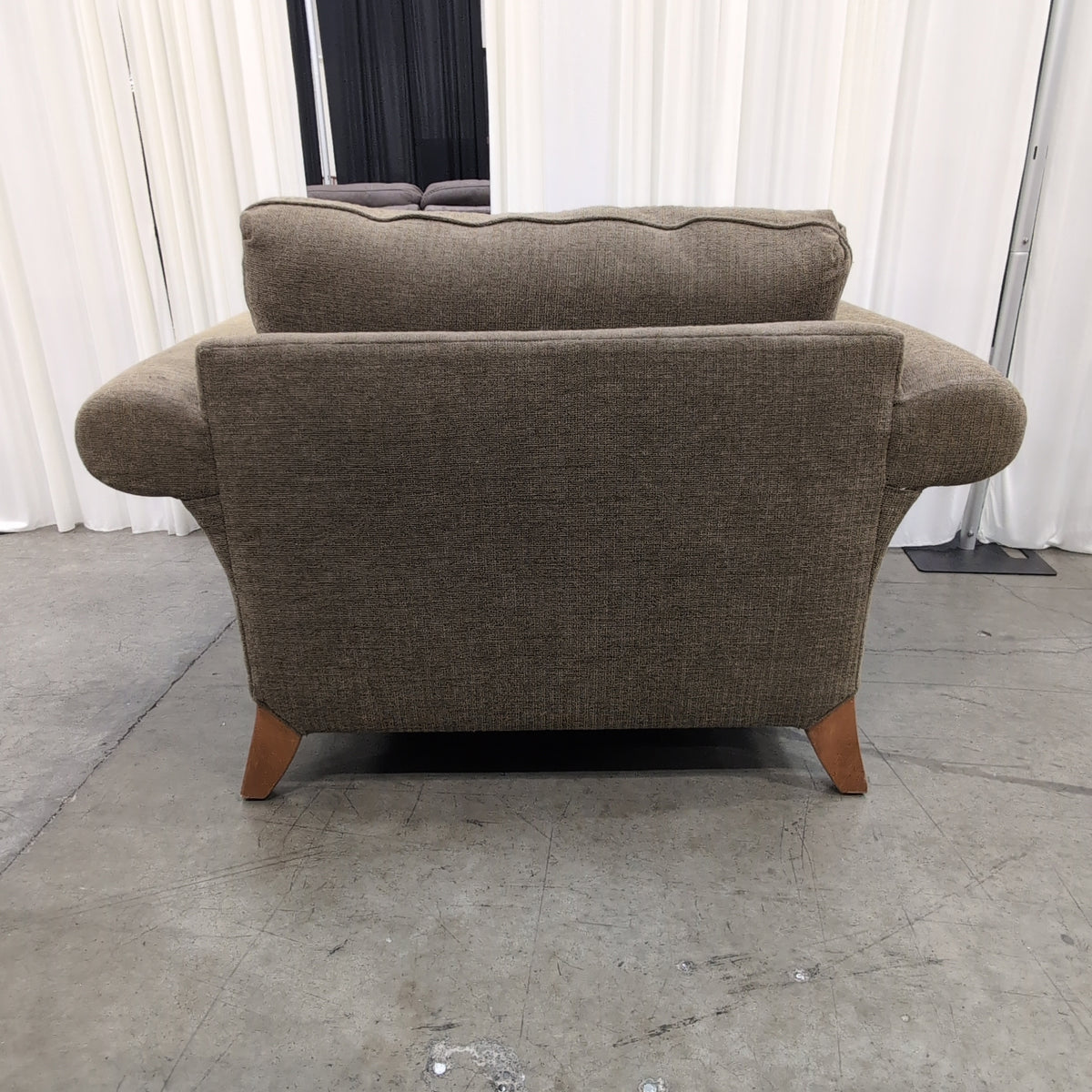 Taupe Textured Fabric Rolled Arm Armchair with Matching Ottoman