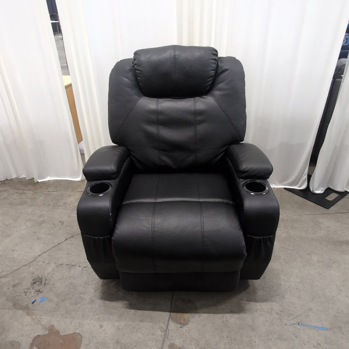 Padded Black Faux Leather Recliner with Cup Holders