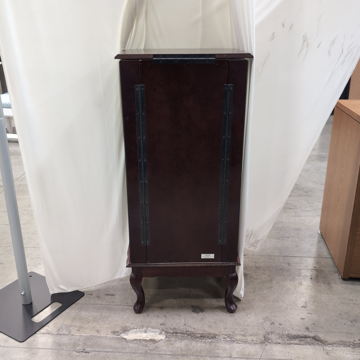 Traditional Dark Cherry Wood Jewelry Armoire with Ornate Hardware