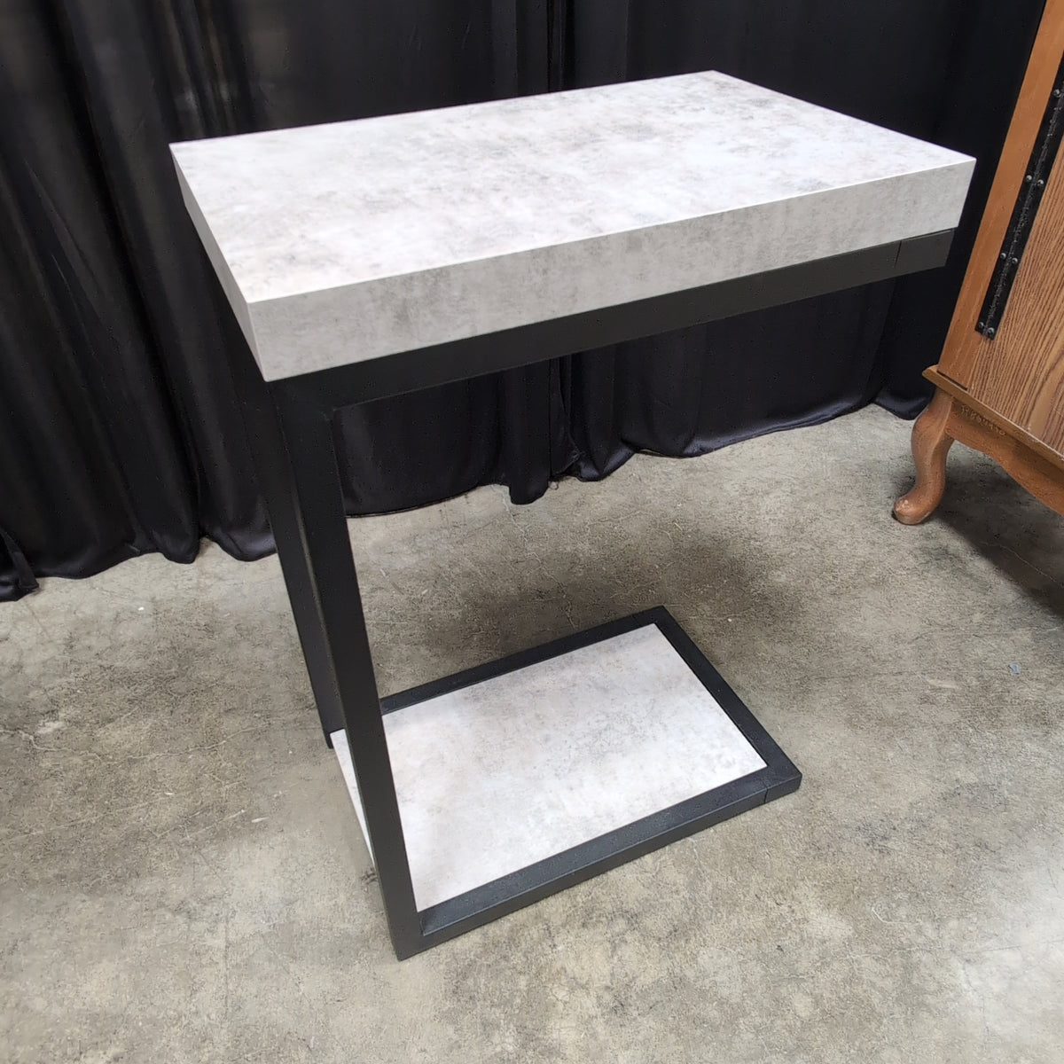 Industrial Grey Concrete-Look C-Shaped End Table