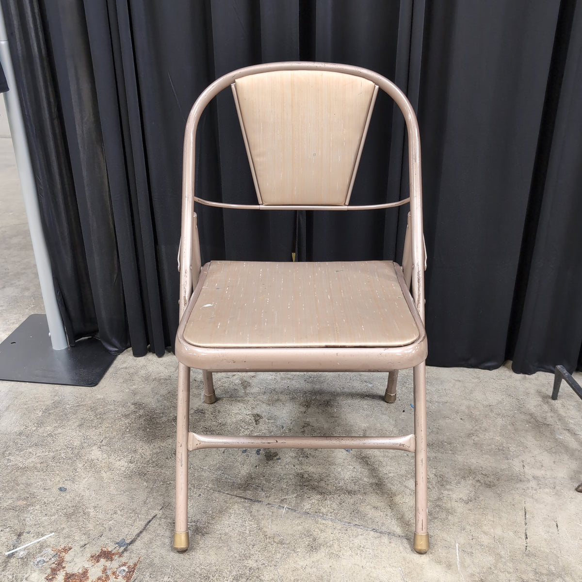 Vintage Tan Metal Folding Chair with Padded Seat