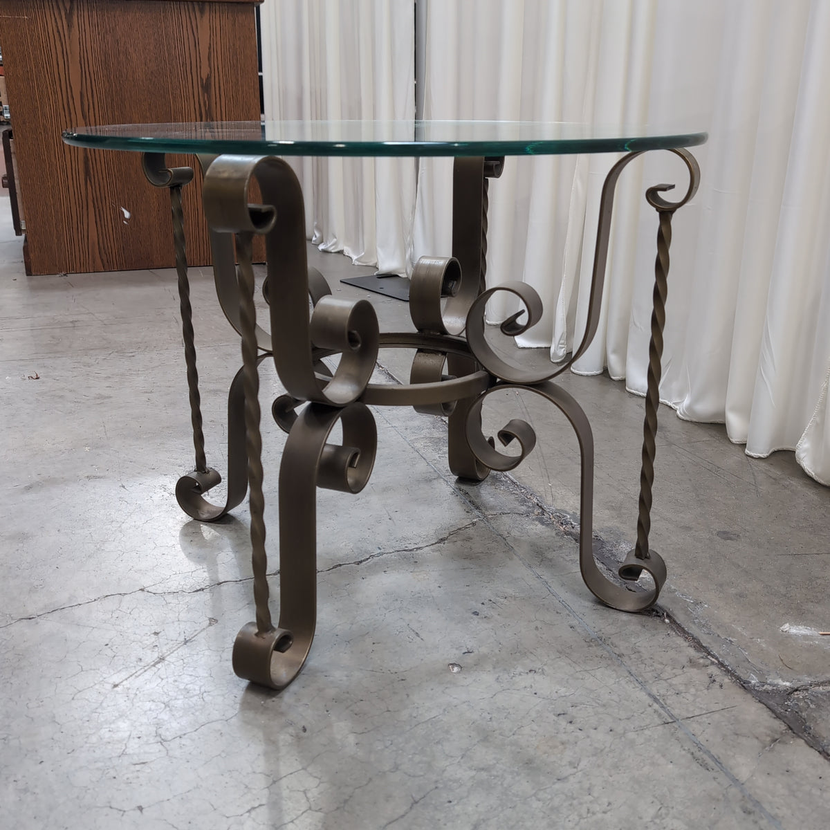 Ornate Scrollwork Iron End Table with Glass Top
