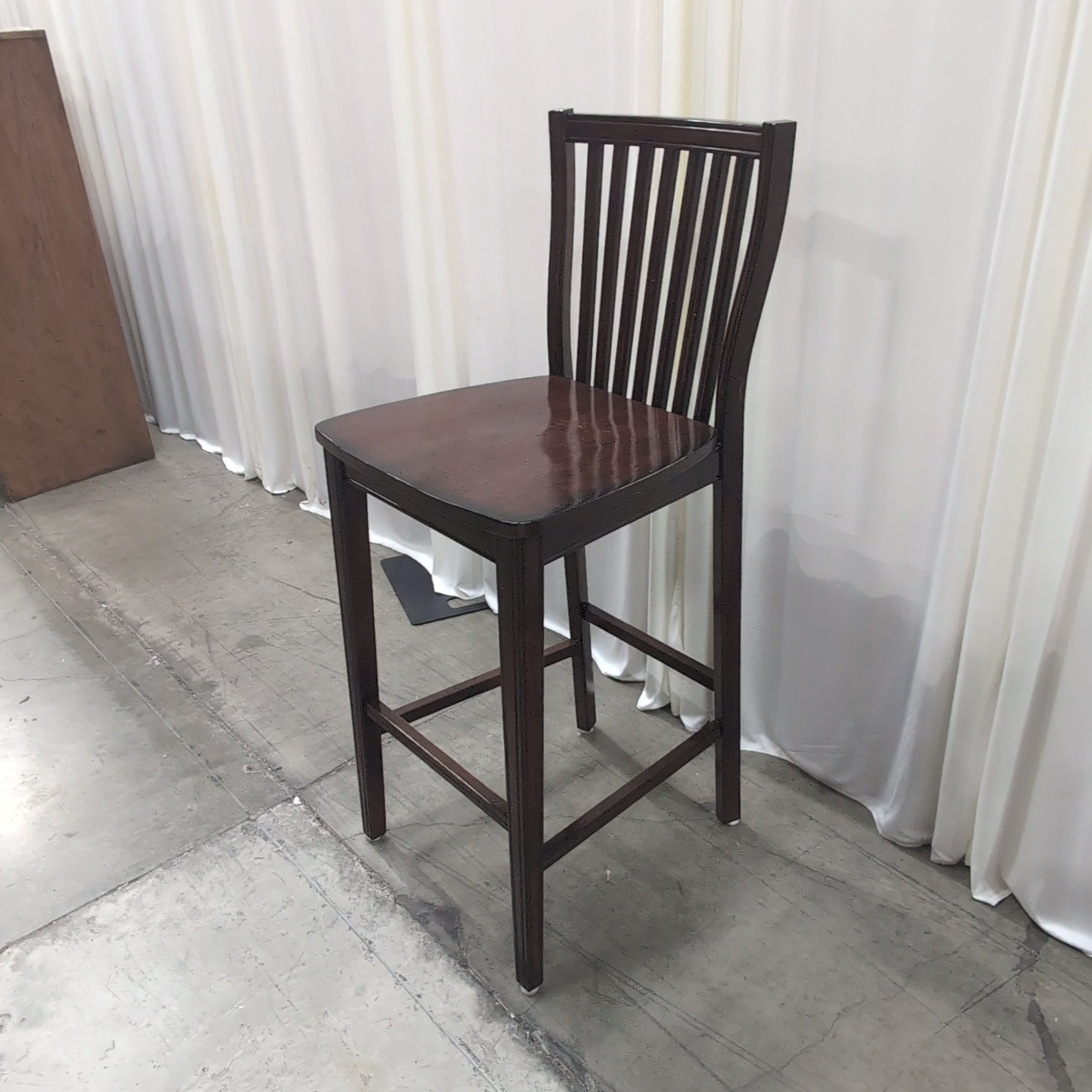 Dark Cherry Wood Slat Back Bar Stool