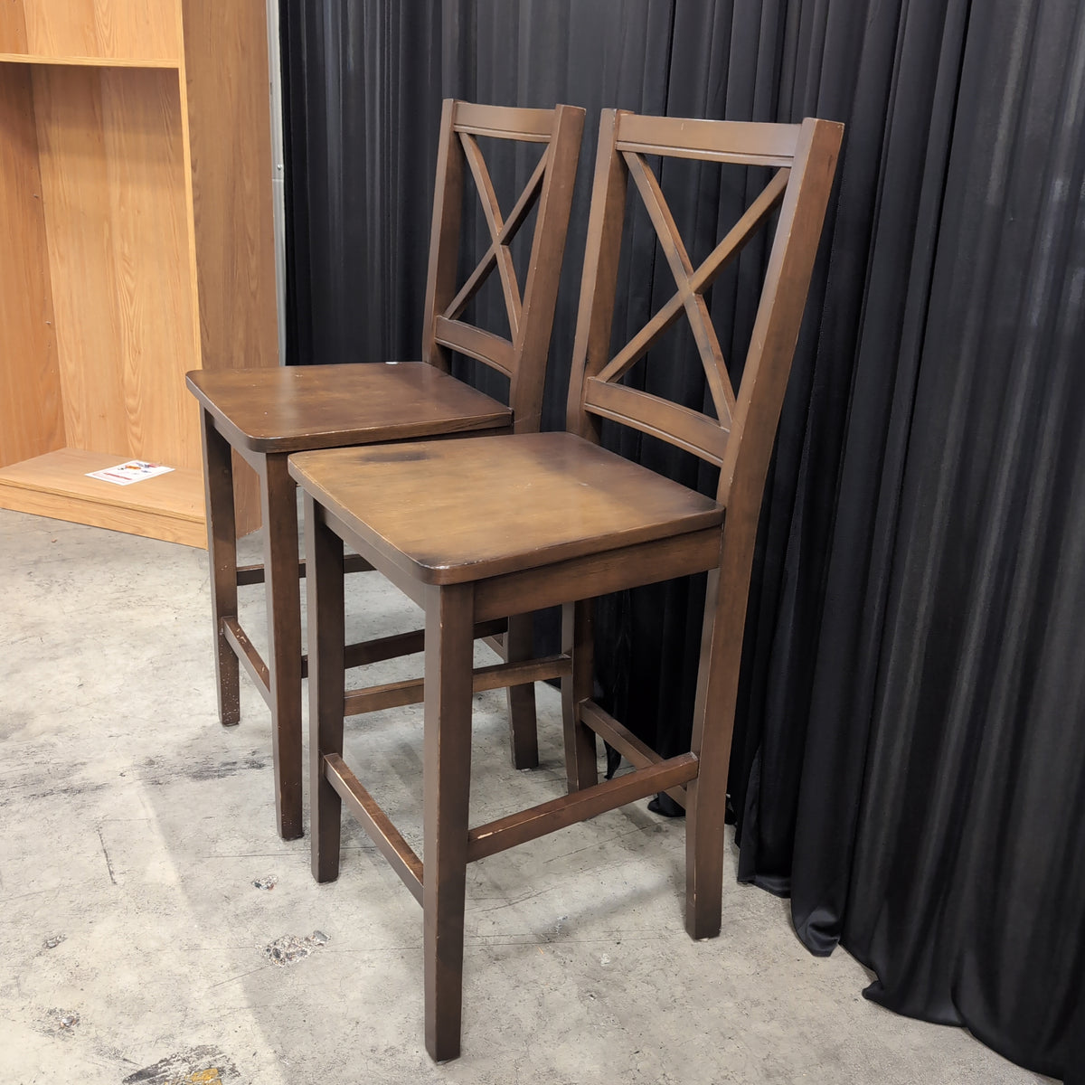Brown Wood X-Back Bar Stool