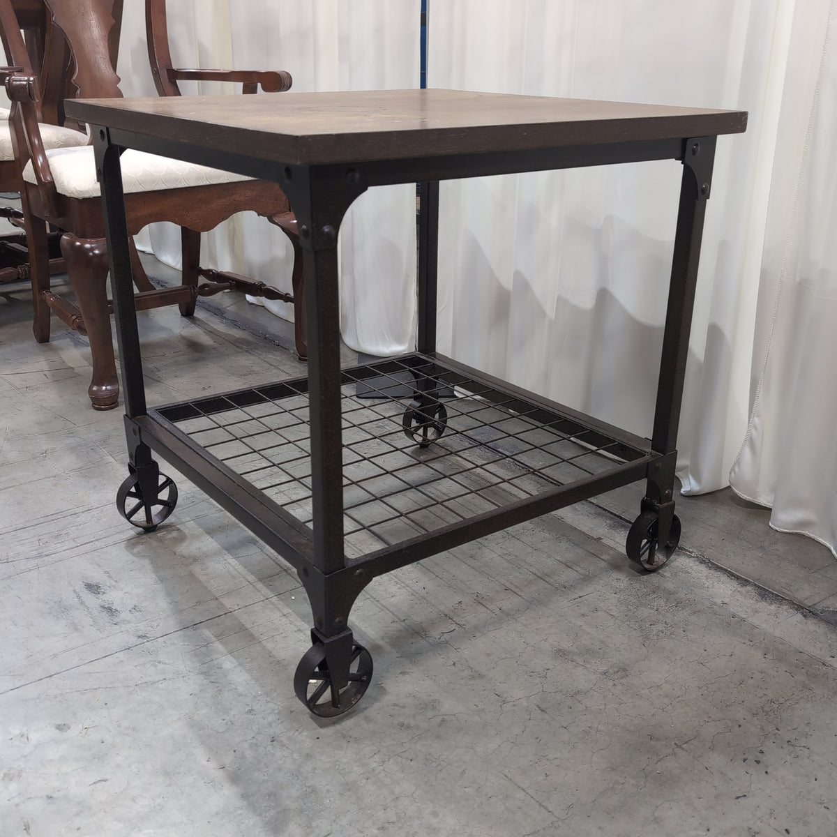 Industrial Brown Wood Rolling Kitchen Cart