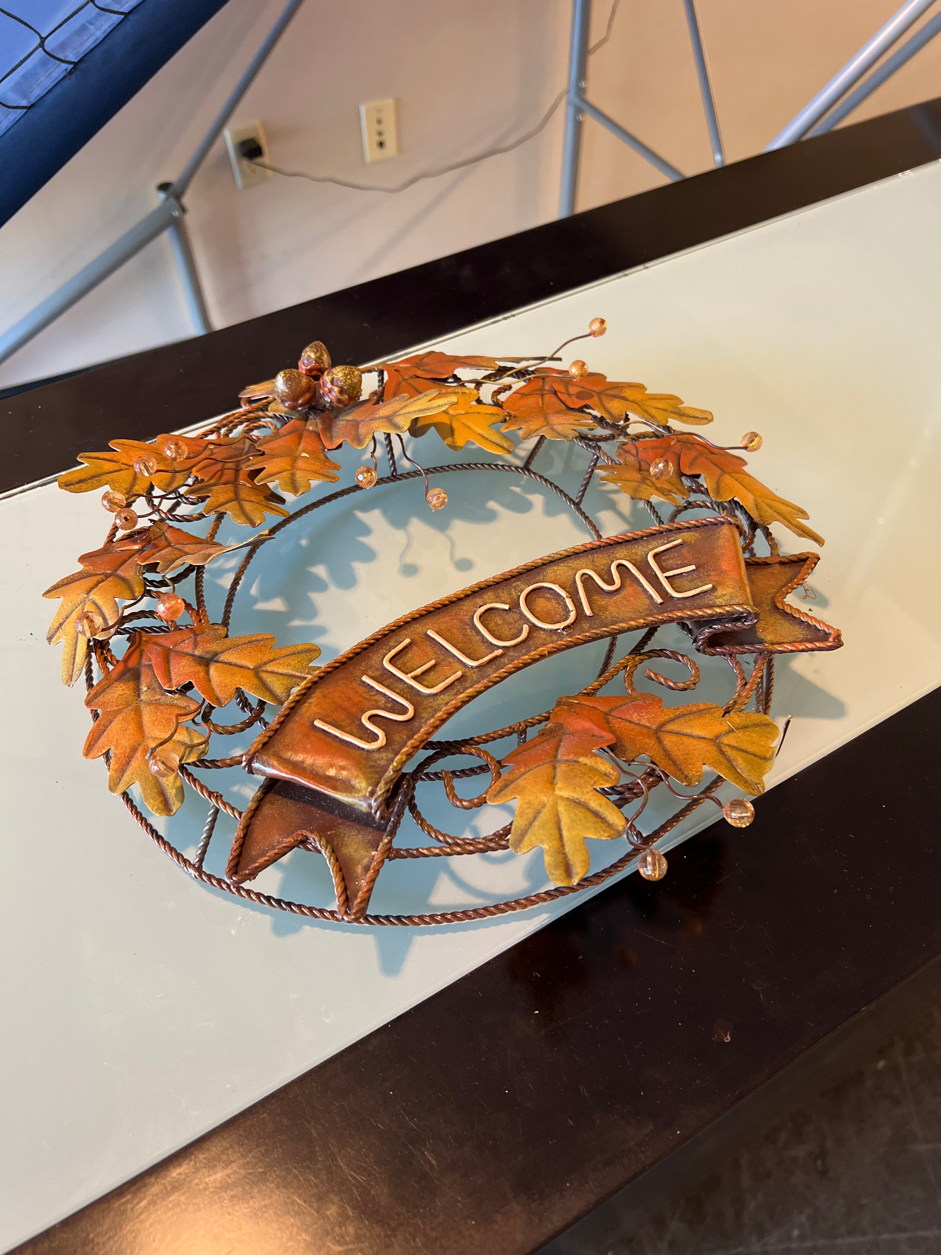 Rustic Autumn Welcome Wreath Metal Wall Decor