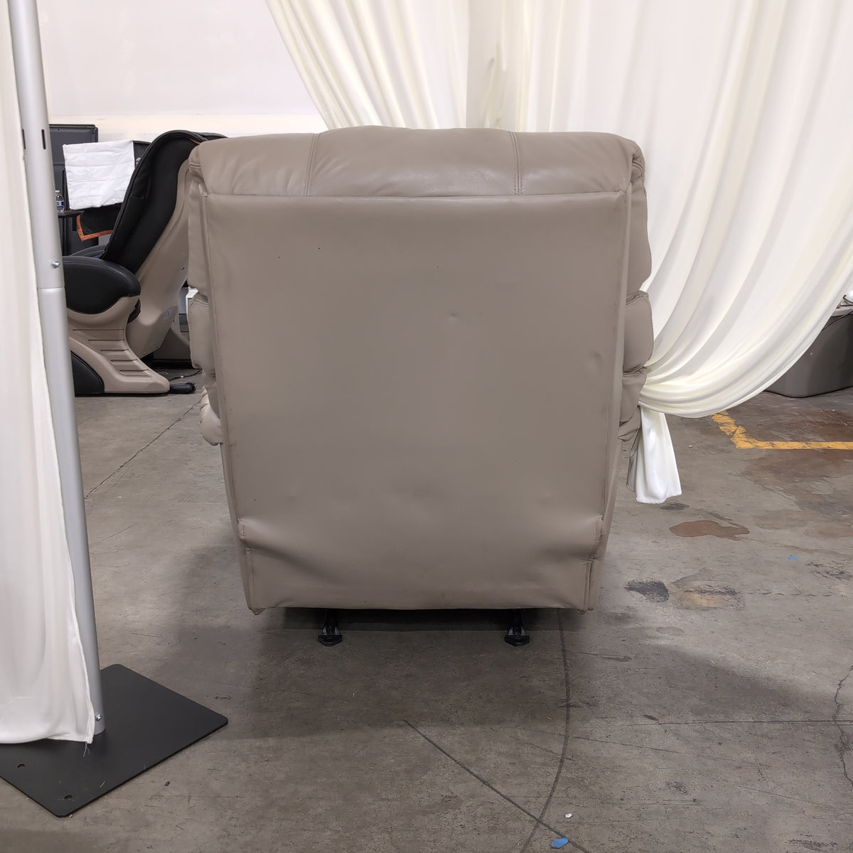 Overstuffed Light Beige Recliner in Leather