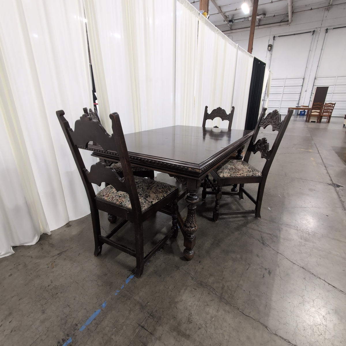 Traditional Dark Wood Dining Table with Upholstered Chairs