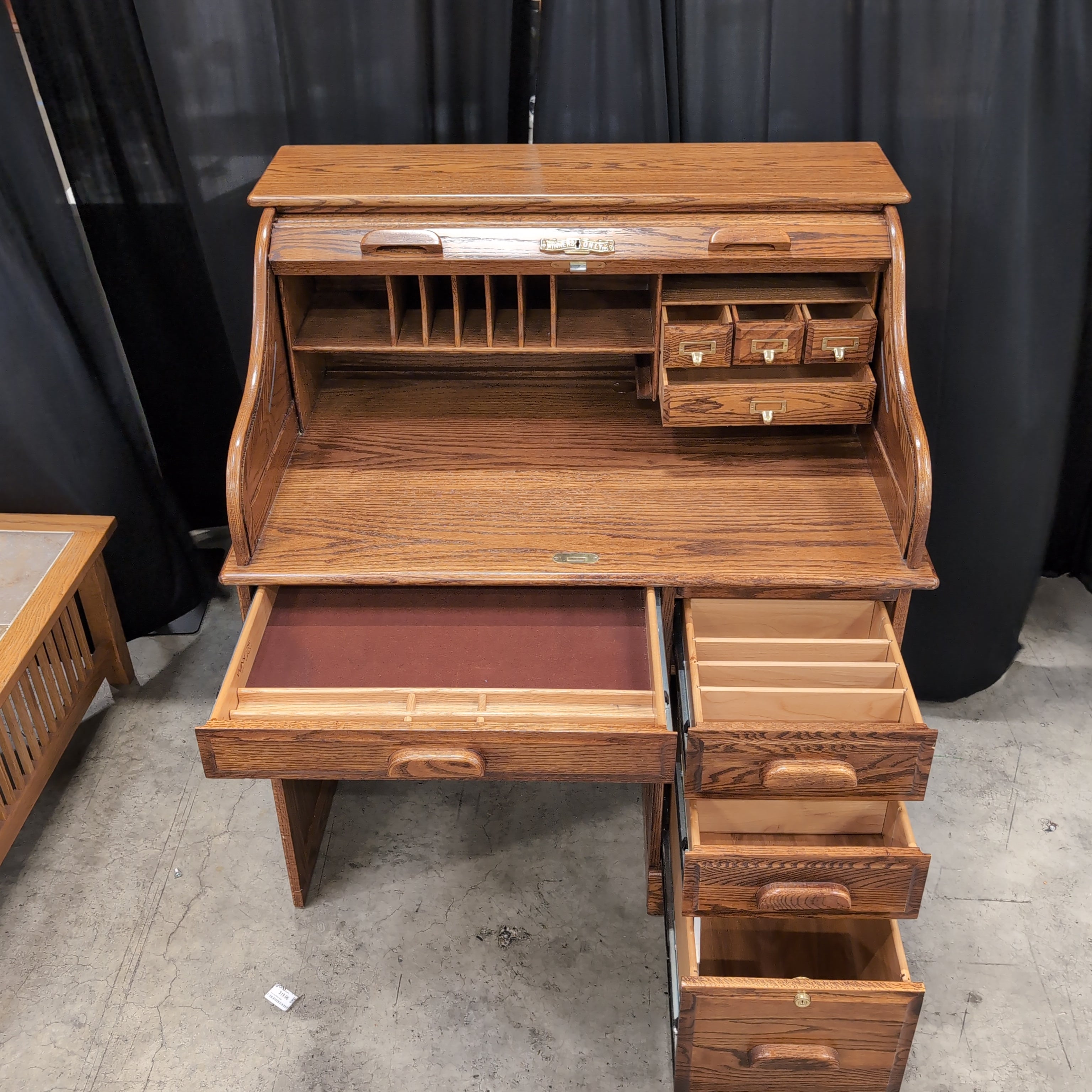 Oak Roll-Top Desk with Multiple Drawers