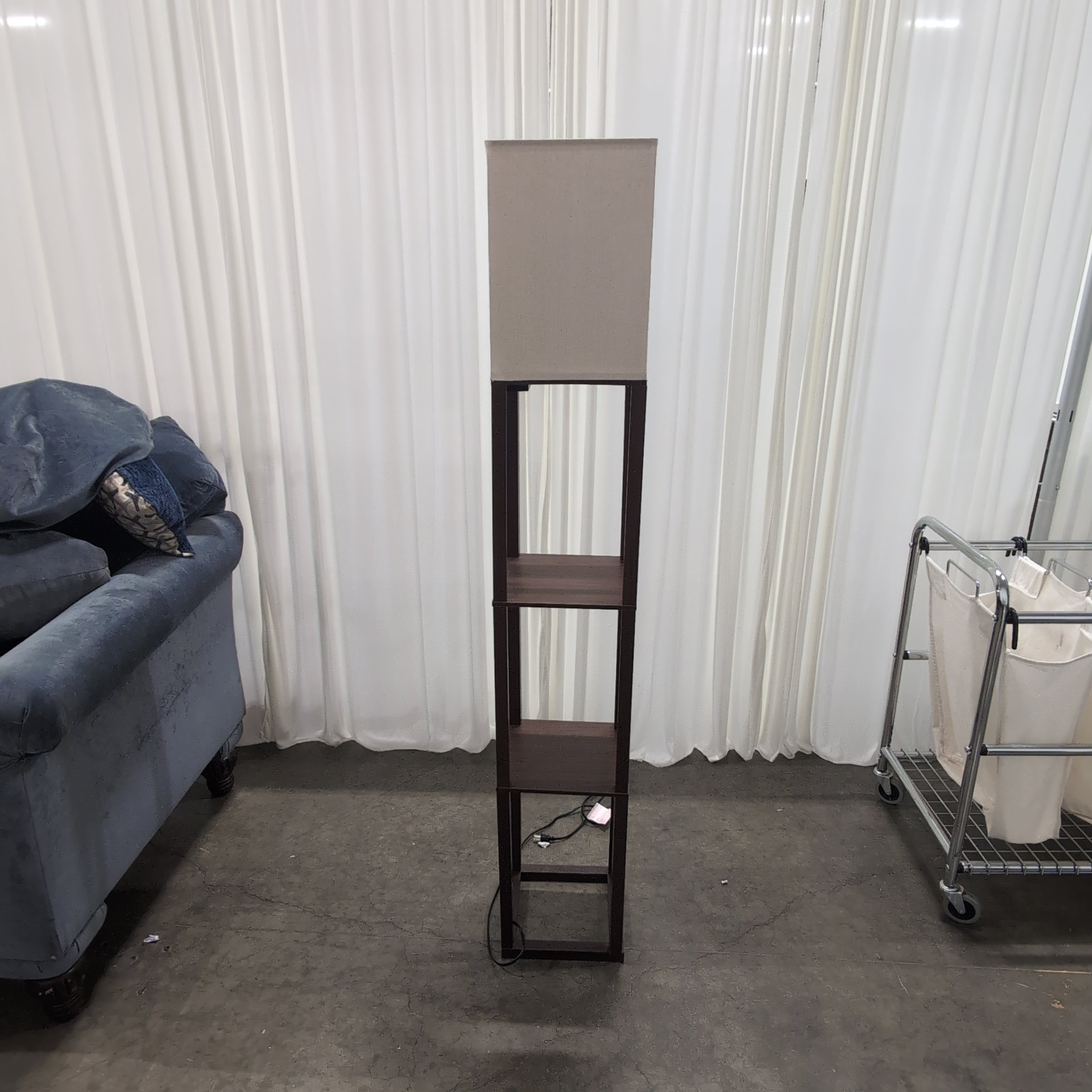 Dark Brown Shelf Floor Lamp with USB Port