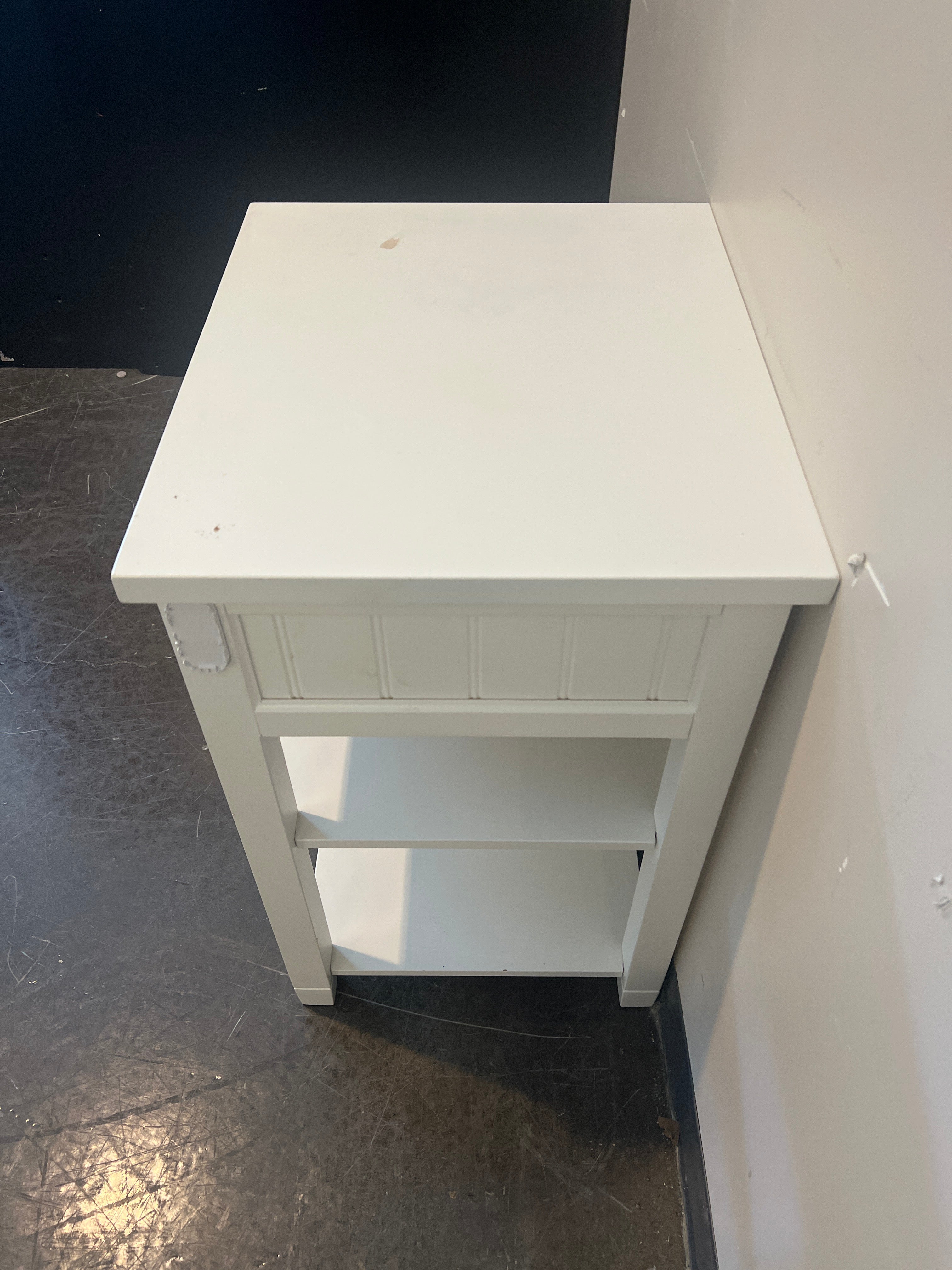 Williams-Sonoma White Side Table with Drawer and Shelves