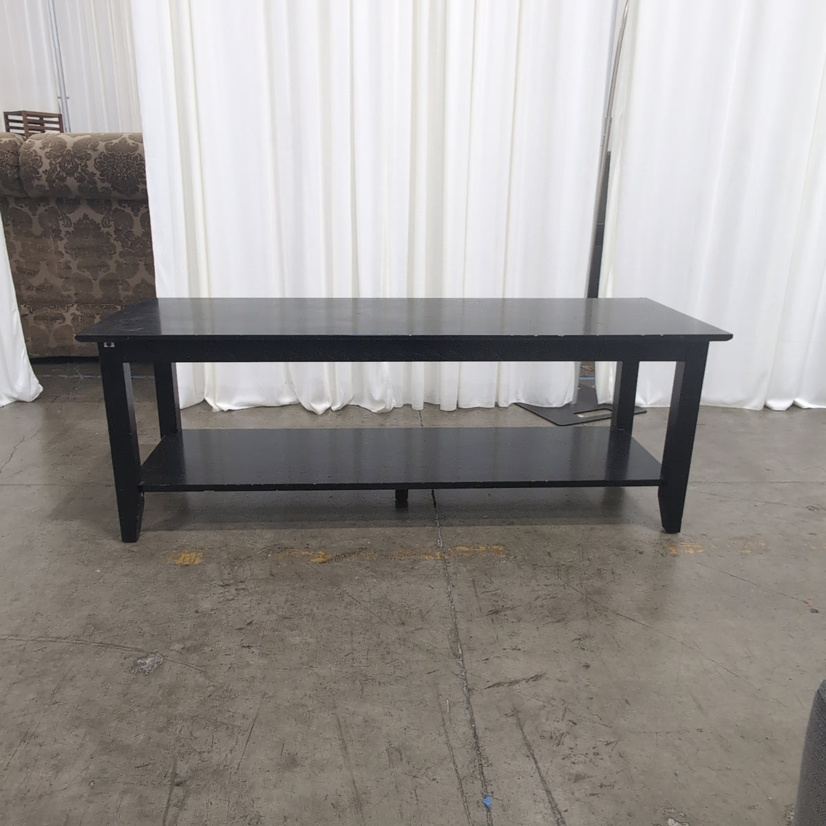 Black Wood Rectangular Coffee Table with Lower Shelf