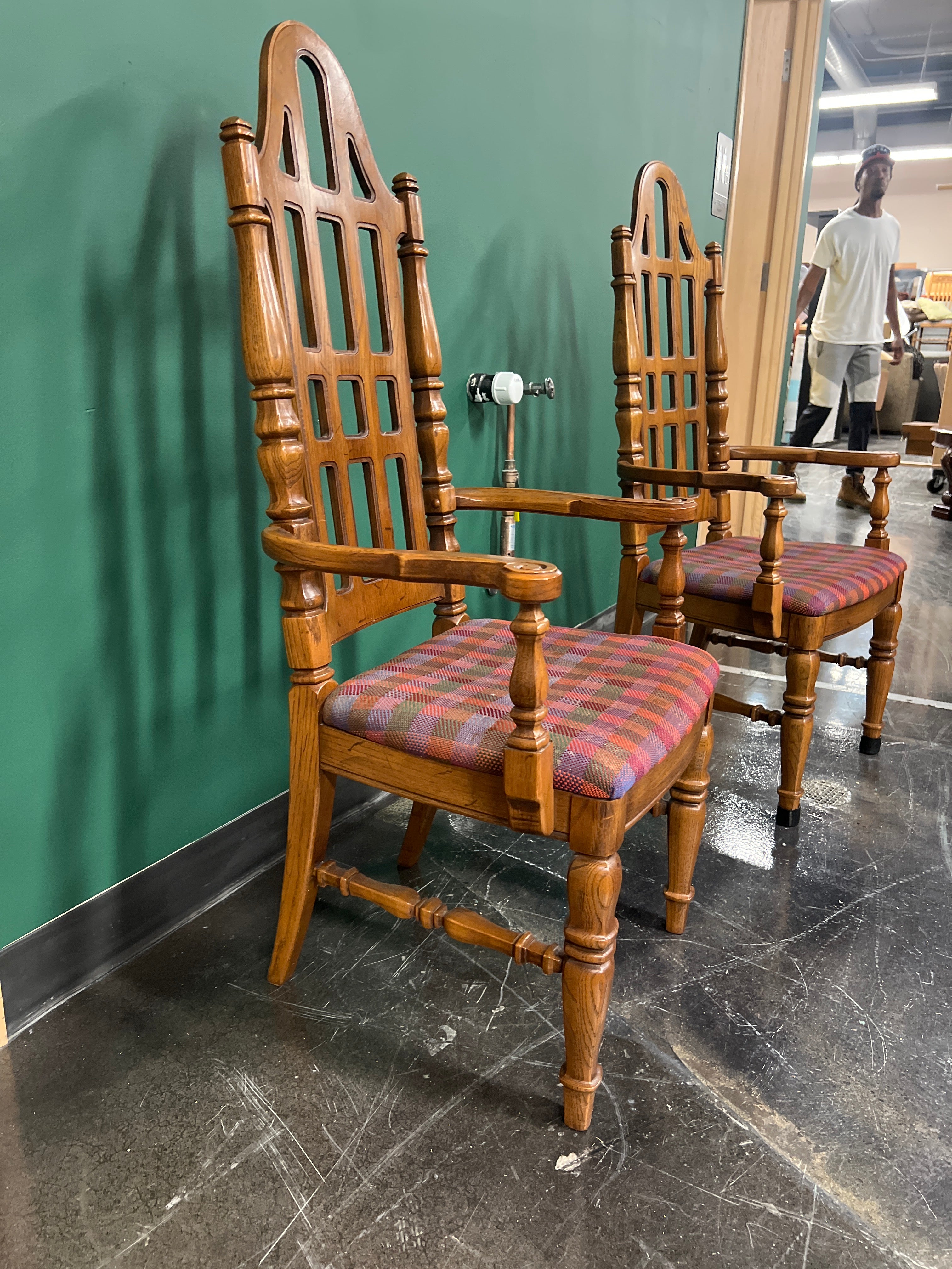 Vintage Thomasville High-Back Armchair – 1968, Plaid Upholstery