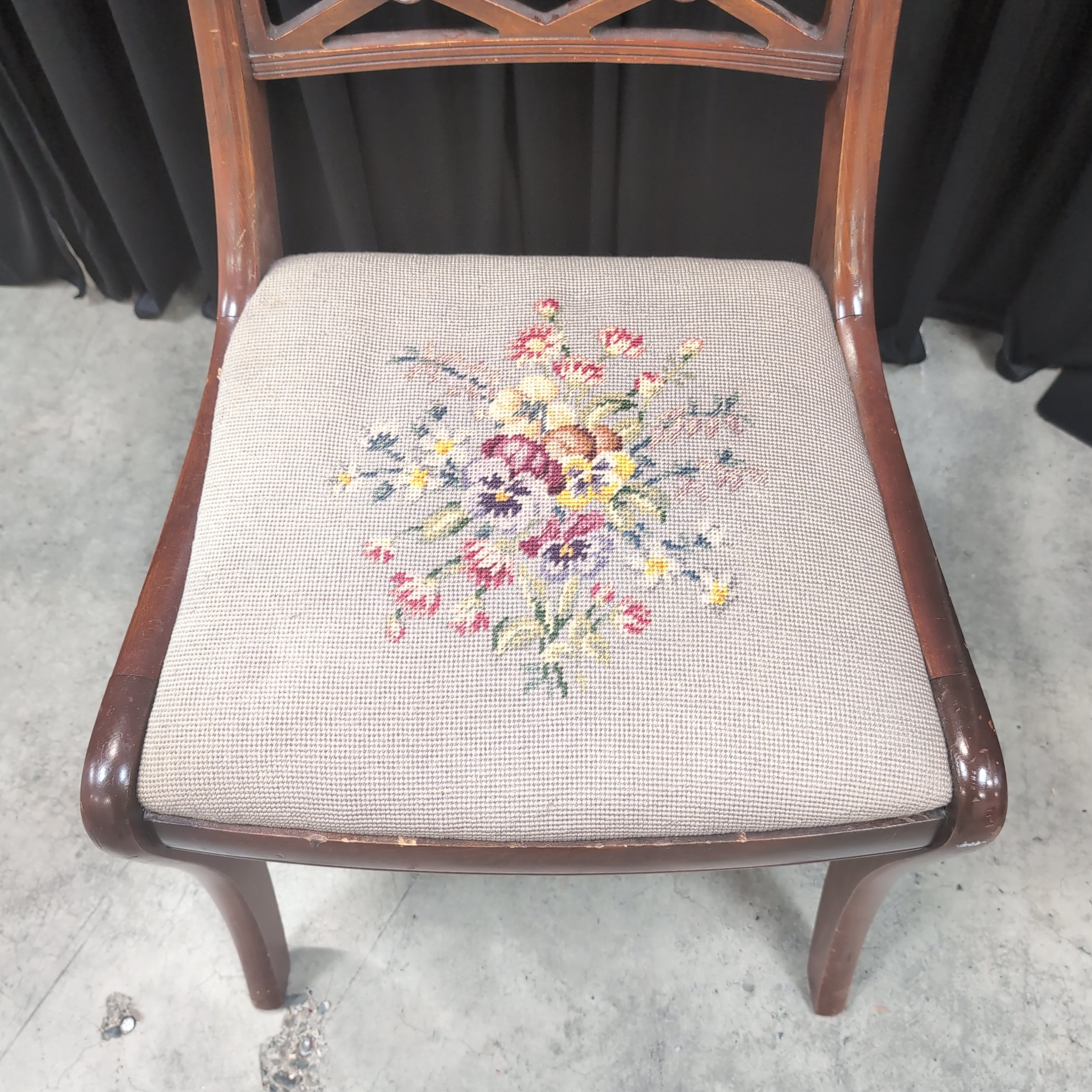 Brown Wood Cross-Back Dining Chair with Needlepoint Seat