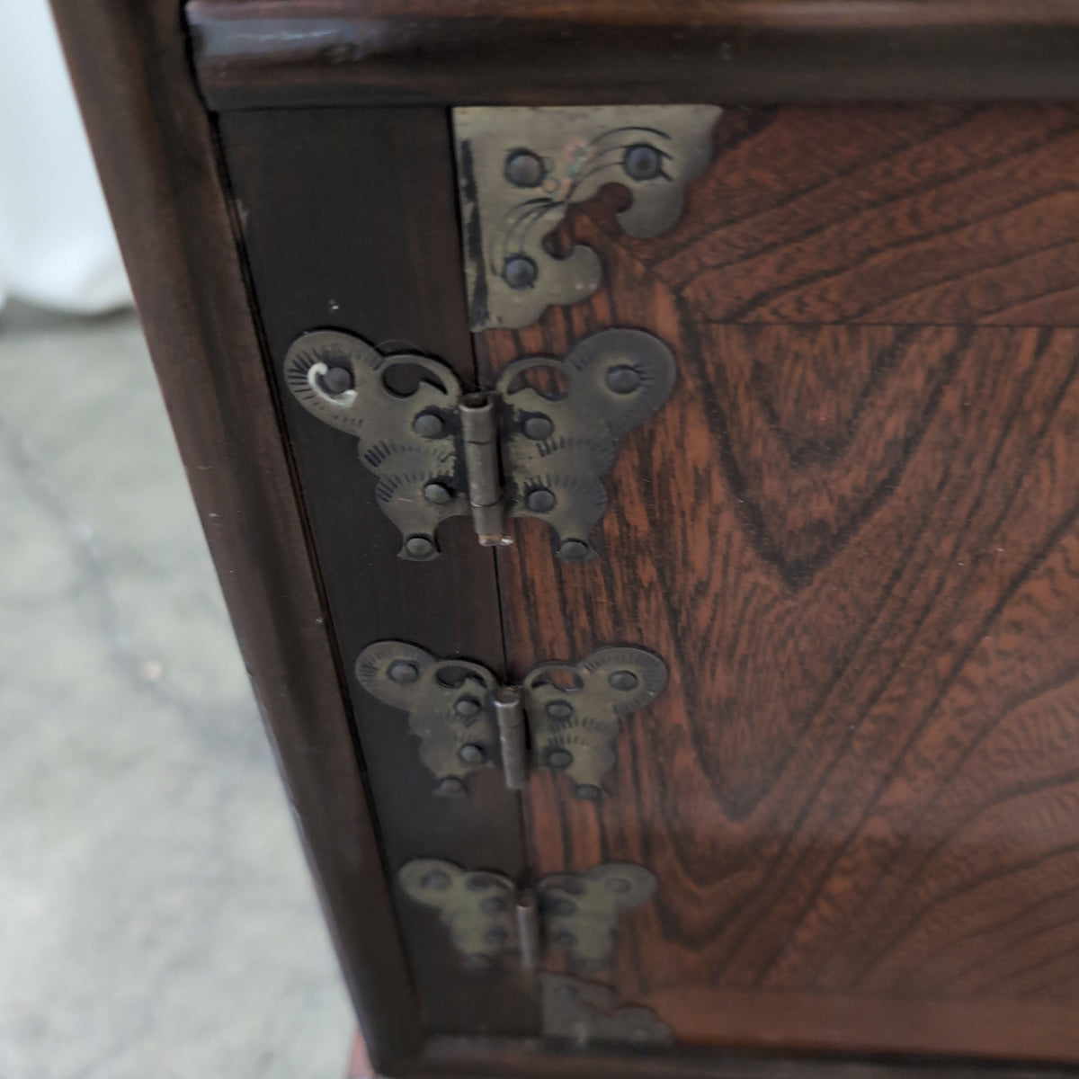 Traditional Asian Wood Medicine Cabinet with Brass Hardware