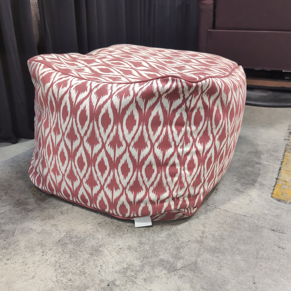Terracotta and White Ikat Pattern Ottoman in Fabric