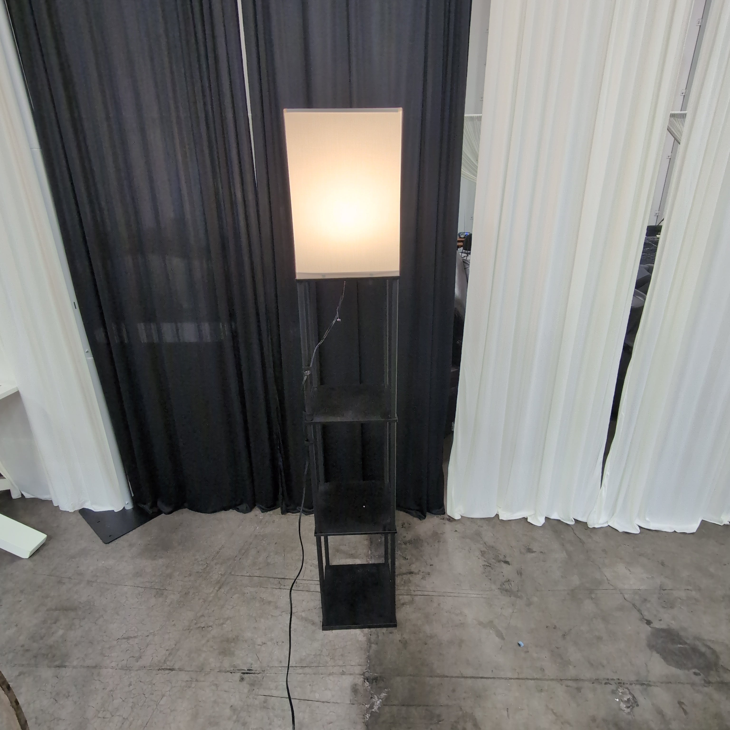 Black Metal Frame Floor Lamp with Two Shelves