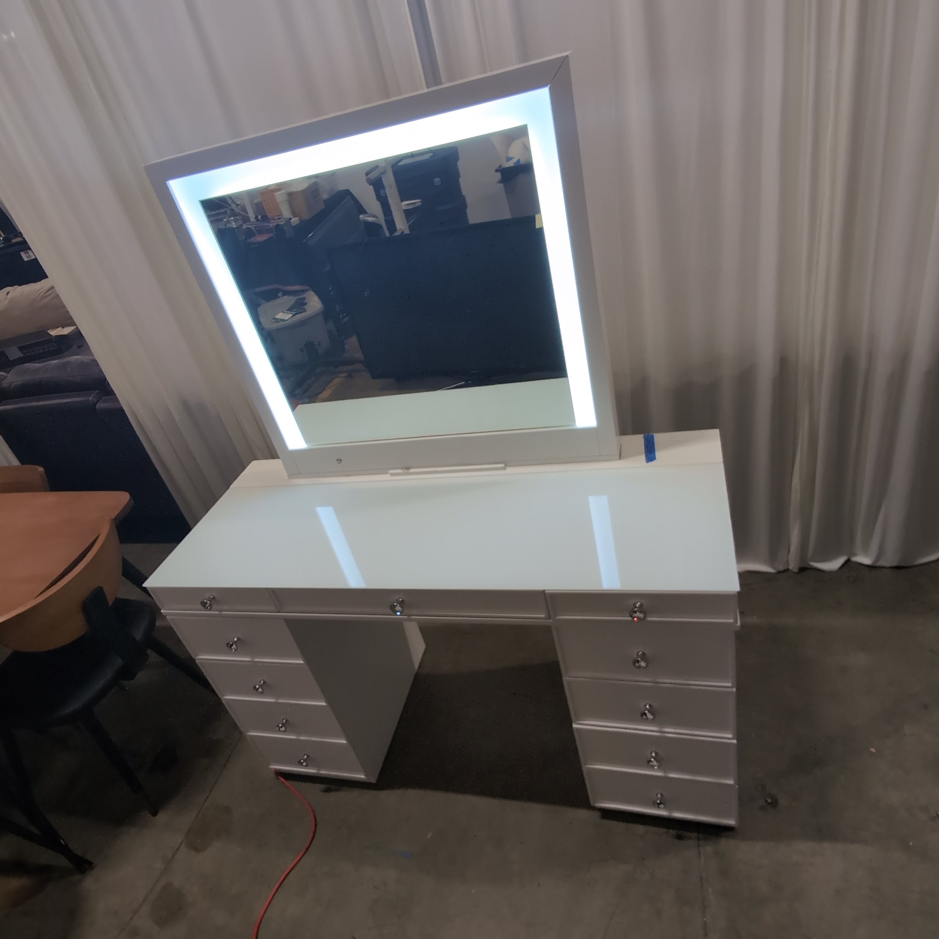 White Glossy Modern Vanity with Lighted Mirror