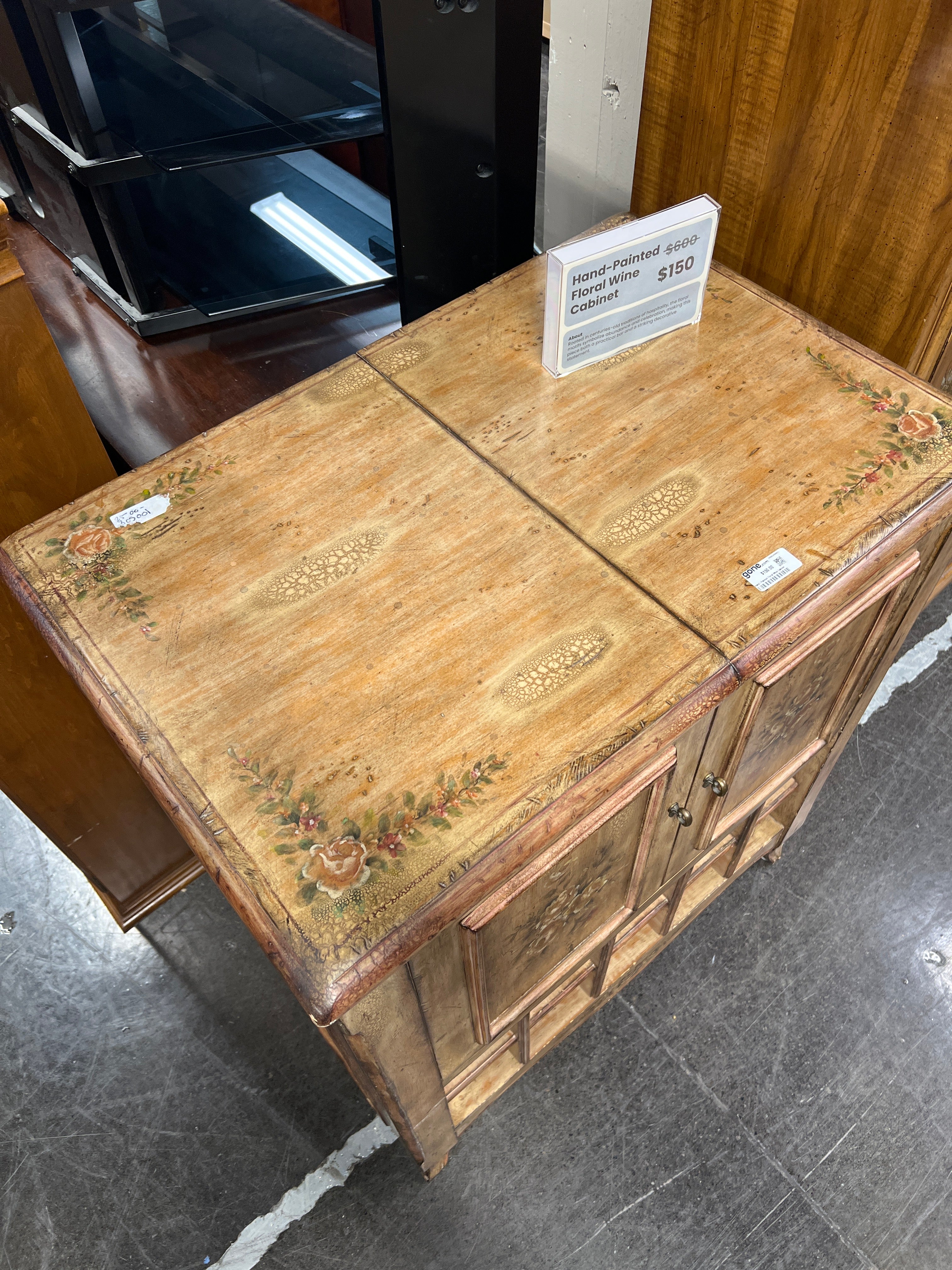 Hand-Painted Floral Wine Cabinet