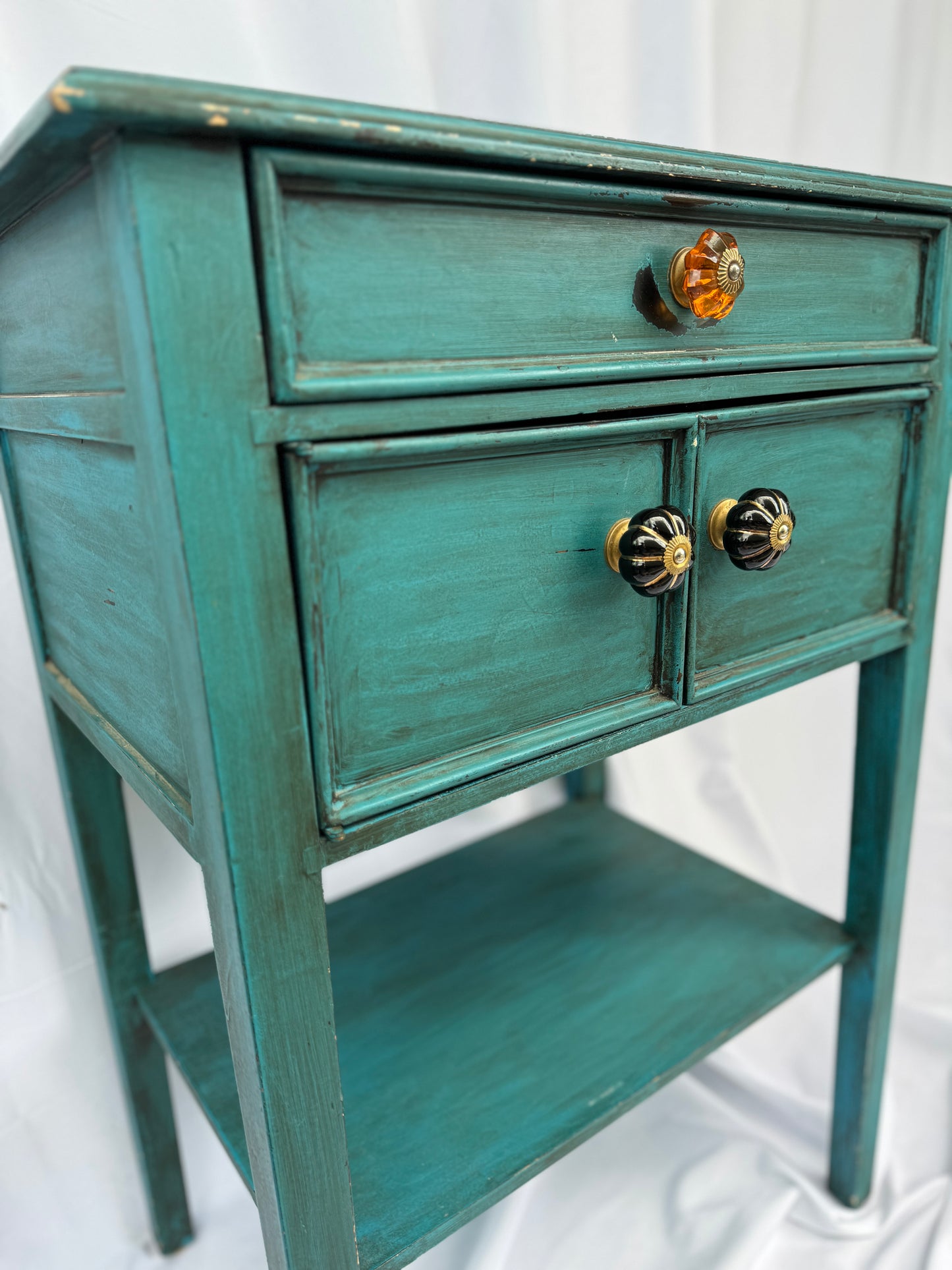 Turquoise Entry Table with Glass Knobs