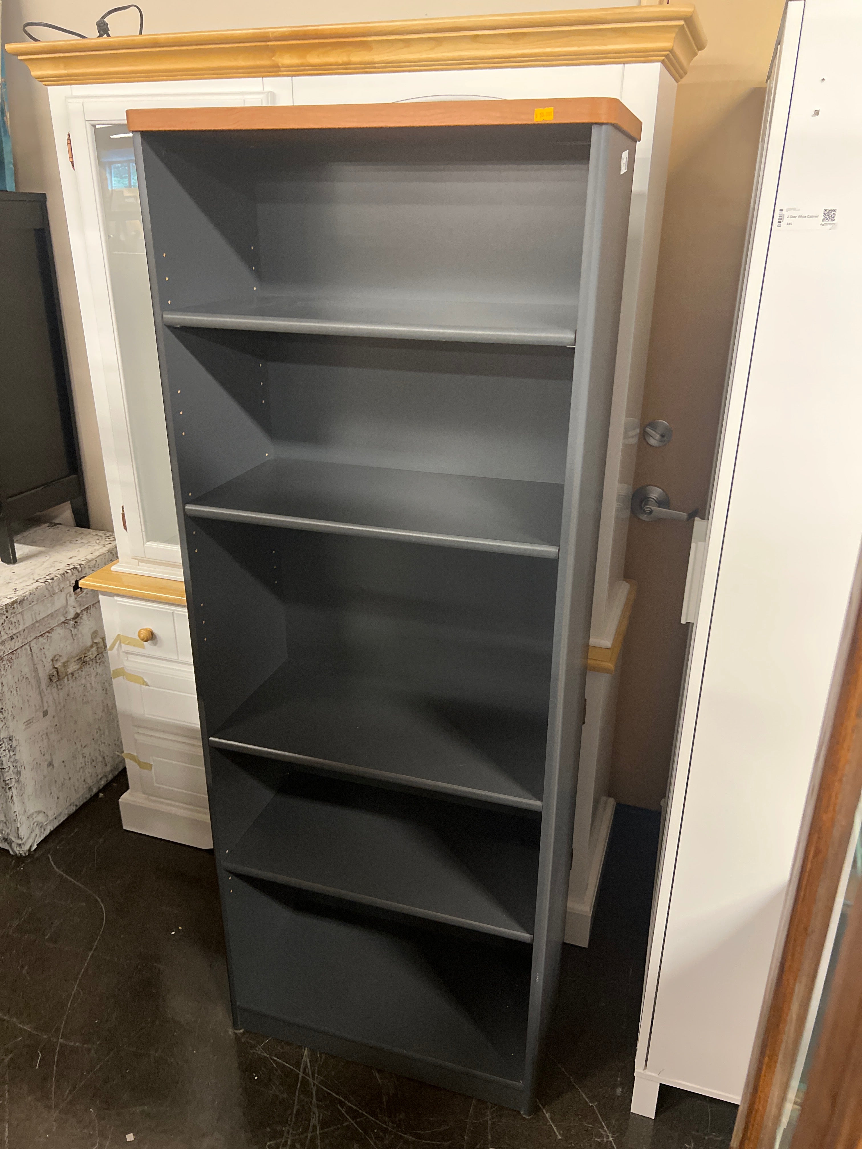 Gray Bookcase with Wood Accent