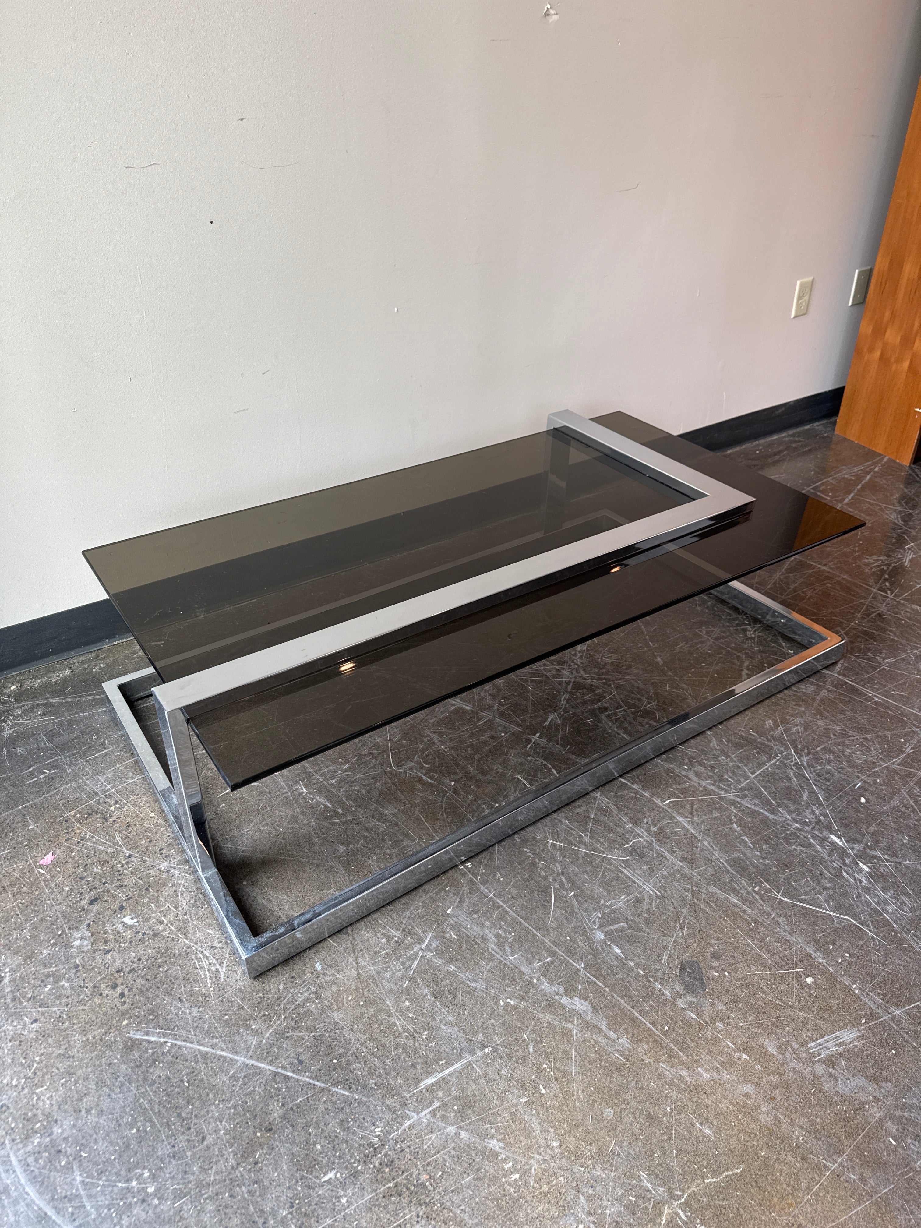 Modern Chrome and Smoked Glass Coffee Table