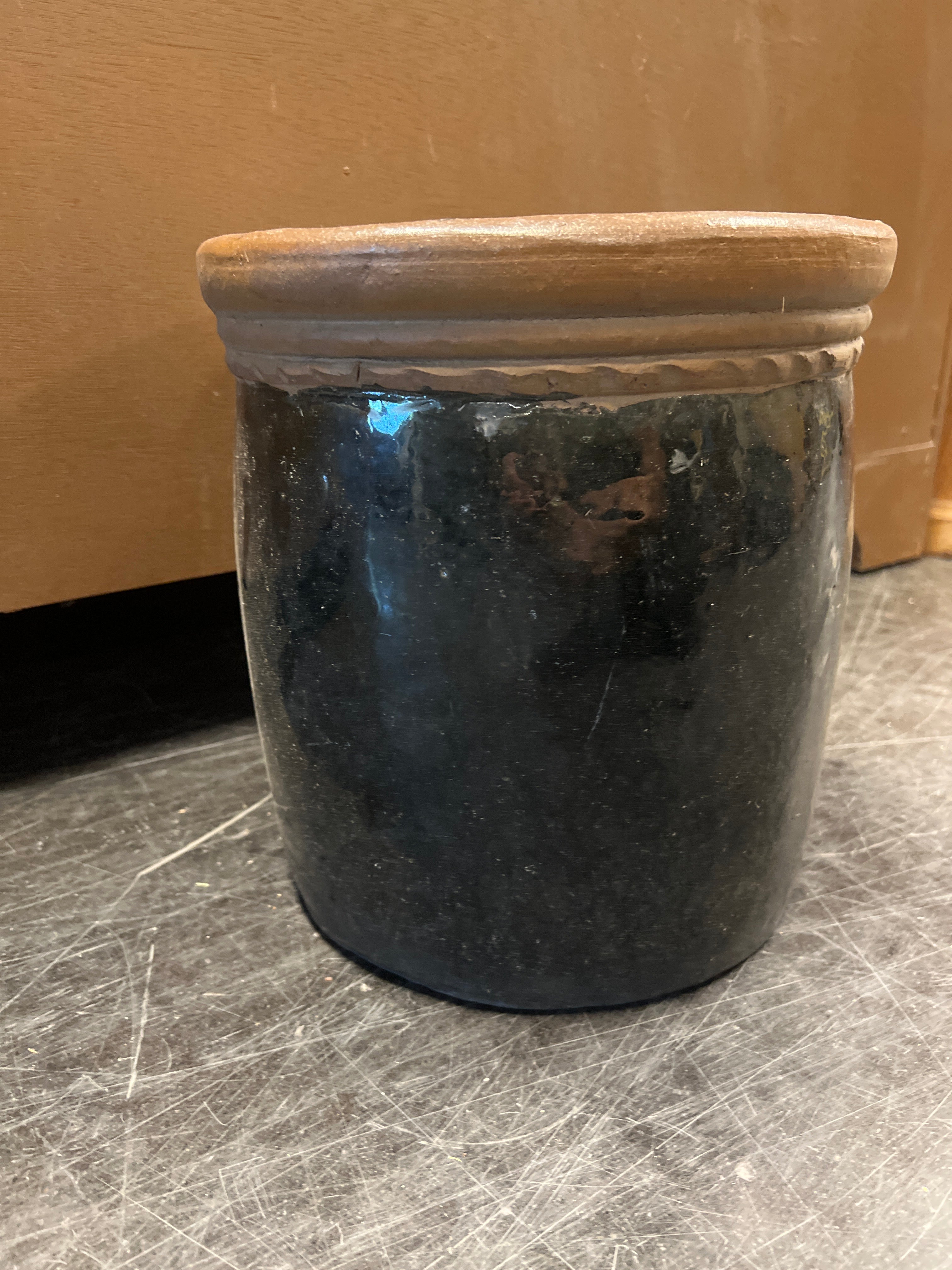 Small Black Decorative Pot with Terracotta Trim