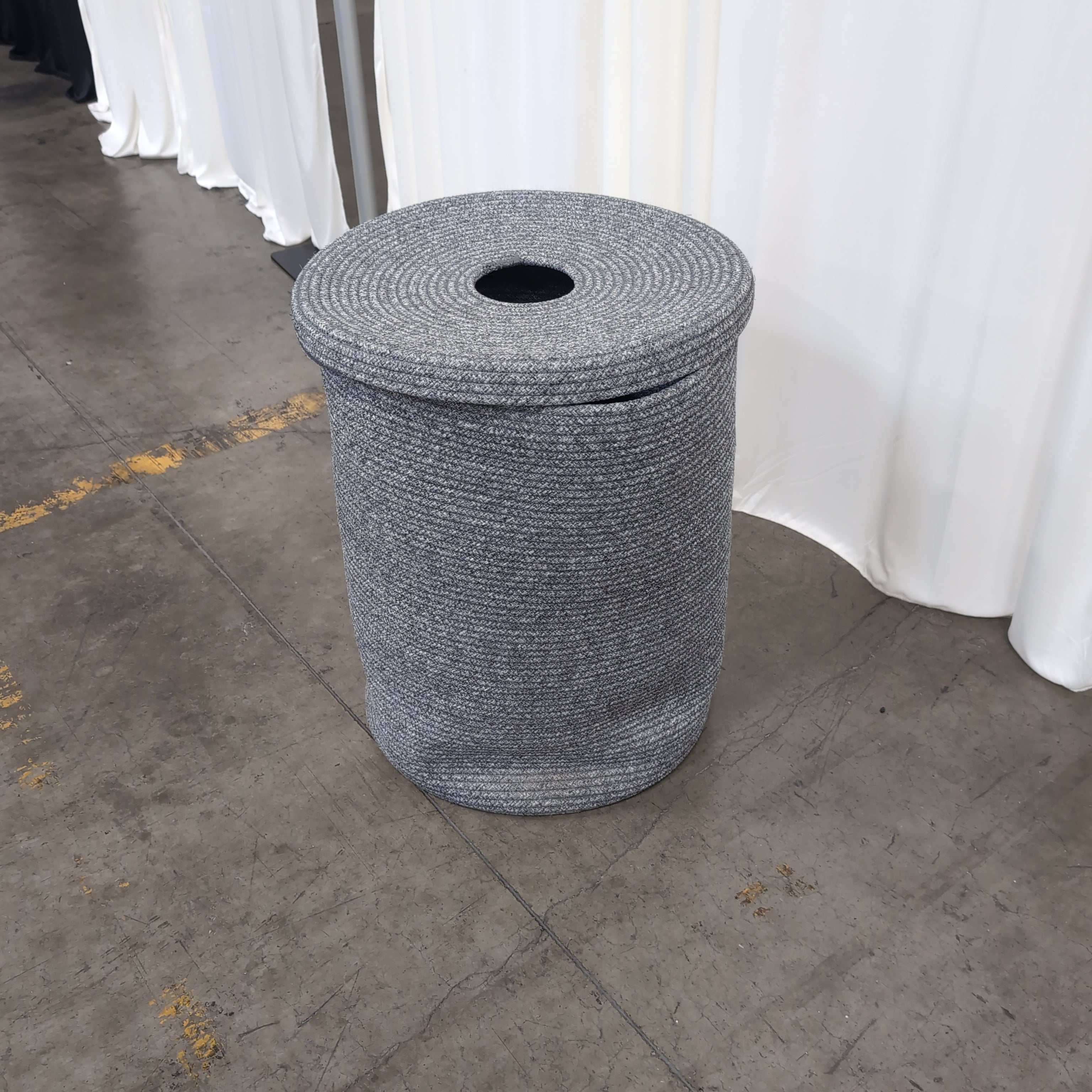 Round Grey Woven Laundry Hamper with a Lid
