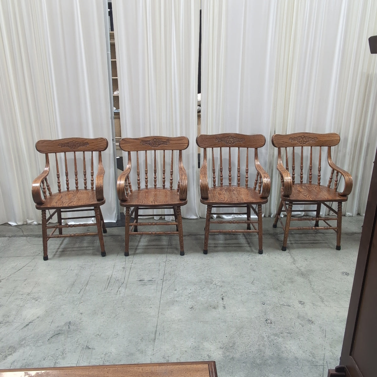 Carved Spindle Back Wood Dining Chair with Curved Arms
