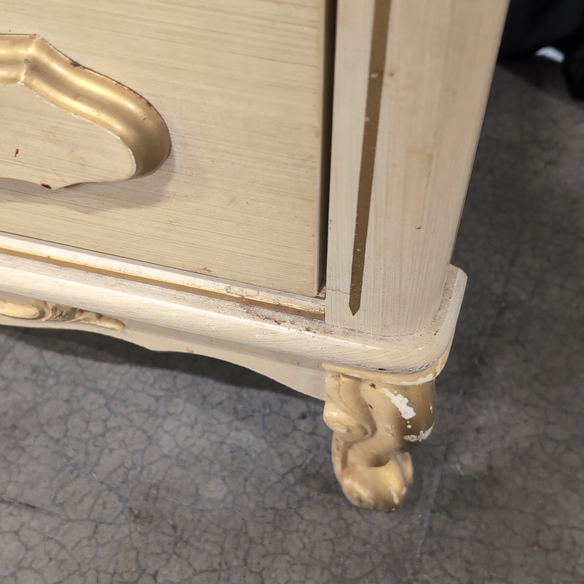 French Provincial Style Two-Drawer Nightstand in Cream Wood