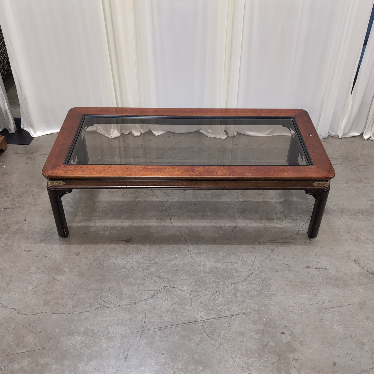 Dark Wood Rectangular Glass Top Coffee Table