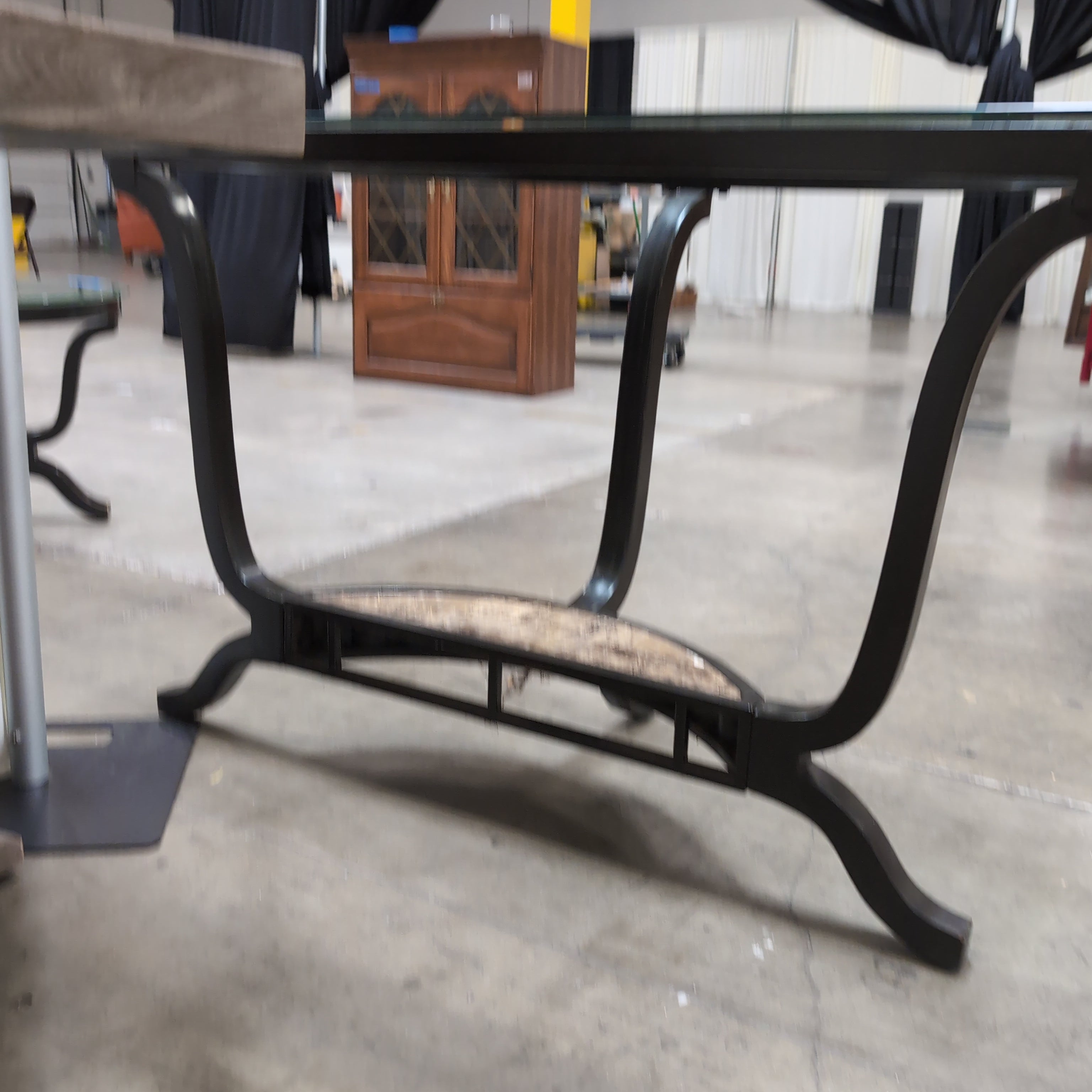 Curved Glass Top Console Table with Stone Shelf
