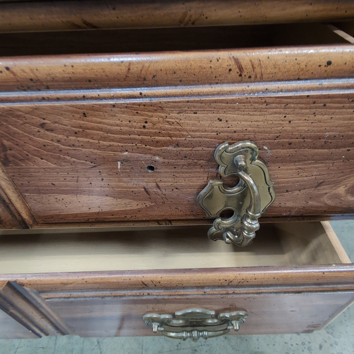 French Provincial Style Wood Dresser with Decorative Mirror