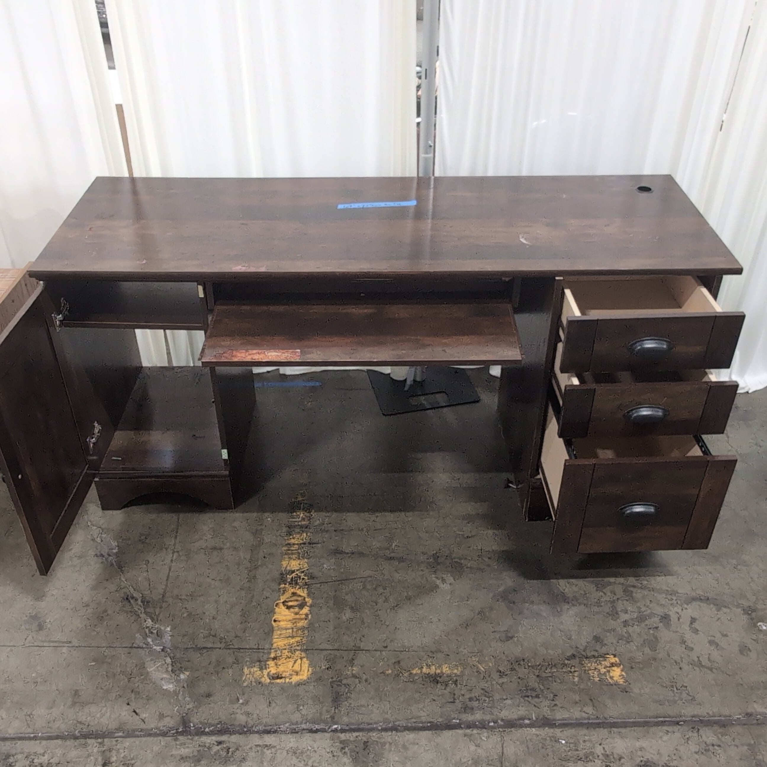 Not attached Dark Wood Computer Desk with Storage Cabinet