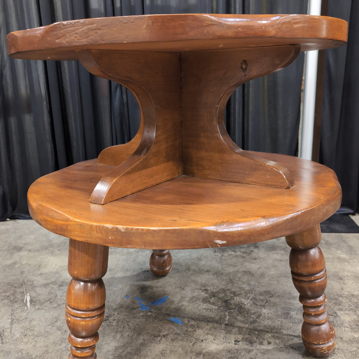Two-Tiered Round Wood End Table with Turned Legs