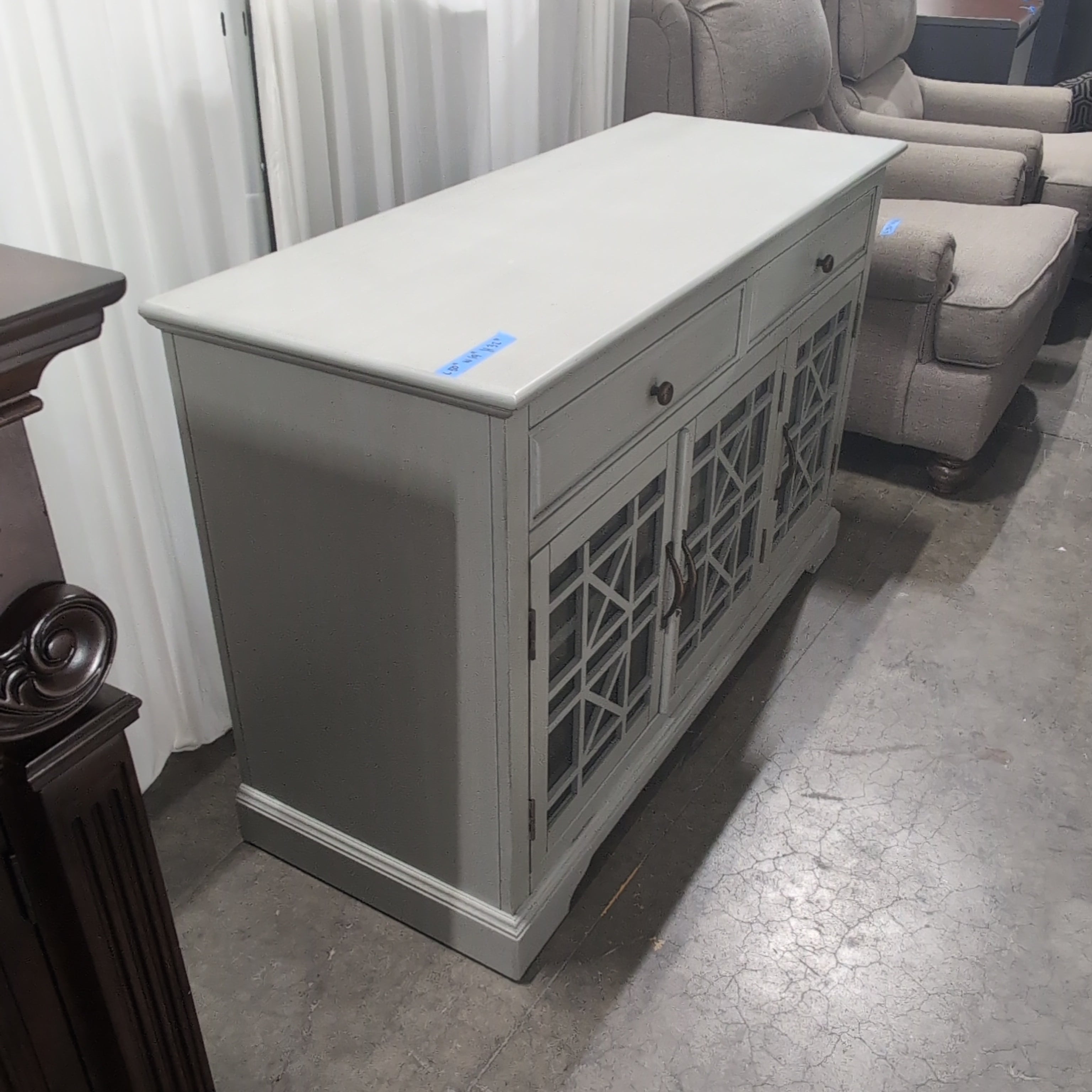 Royale USA Grey Wood Buffet with Geometric Glass Doors